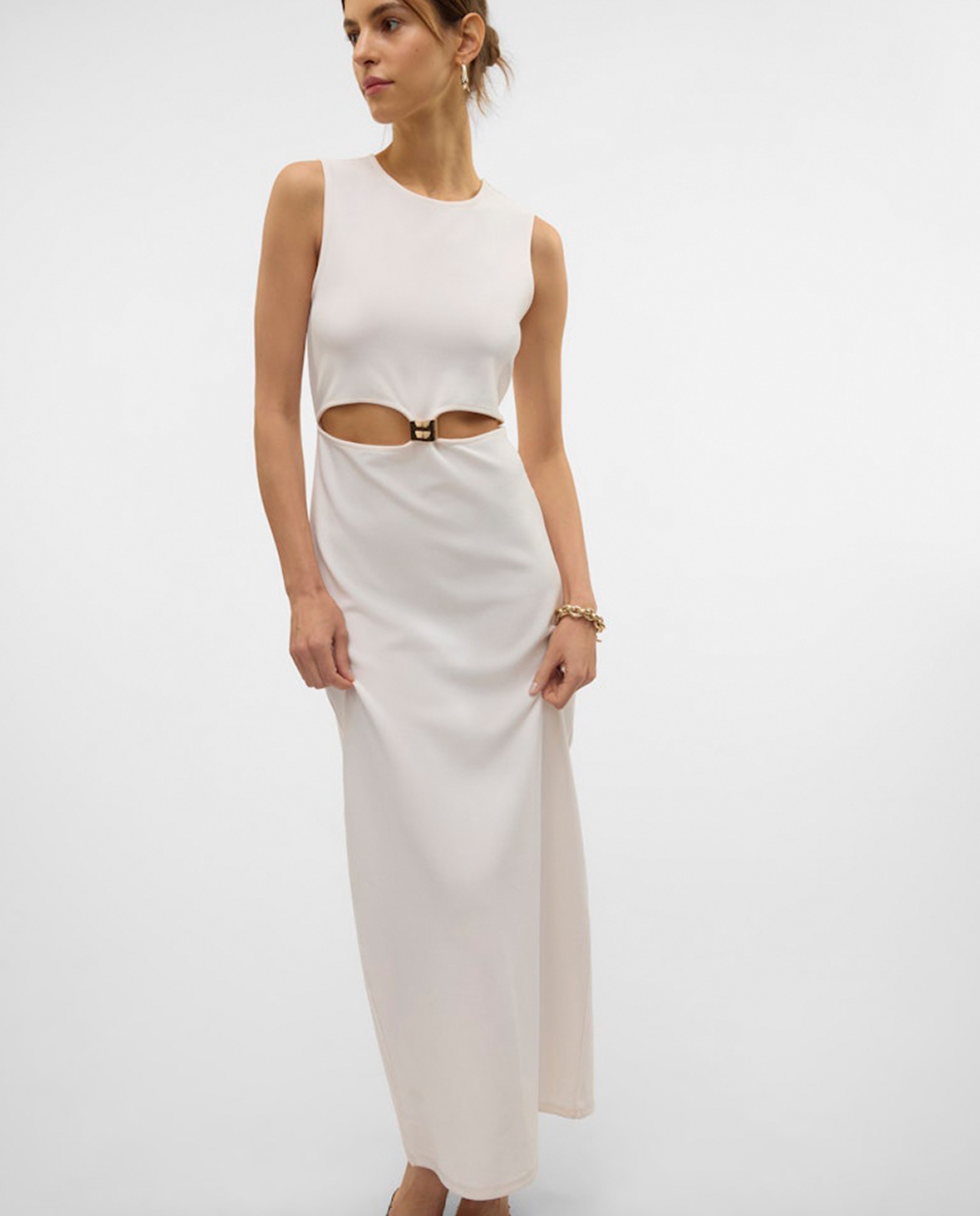 Vestido Comprido com Manga à Cava Branco-2