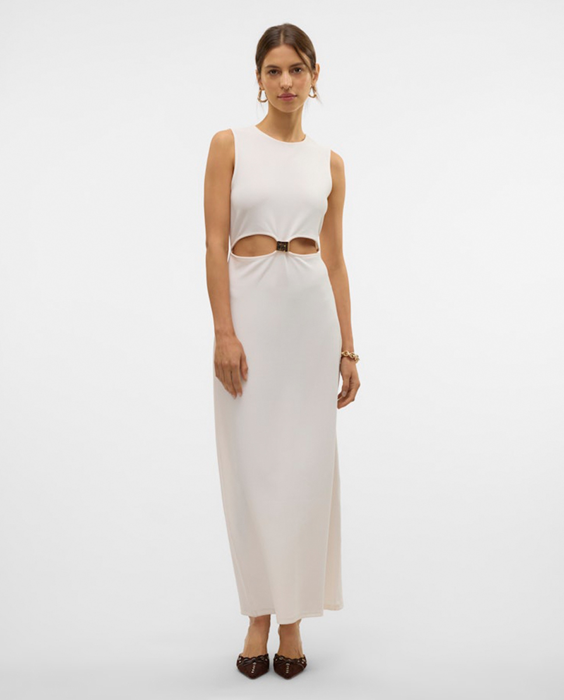 Vestido Comprido com Manga à Cava Branco-1