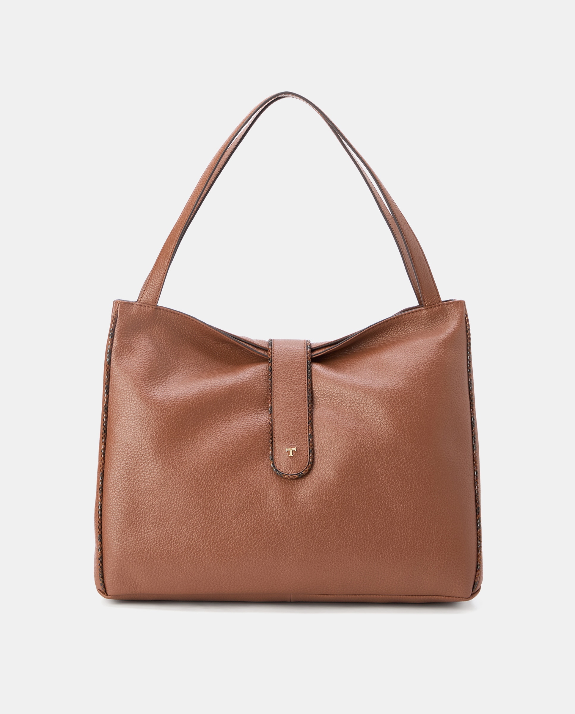 Mala Shopper em Pele com Aba Castanho-1