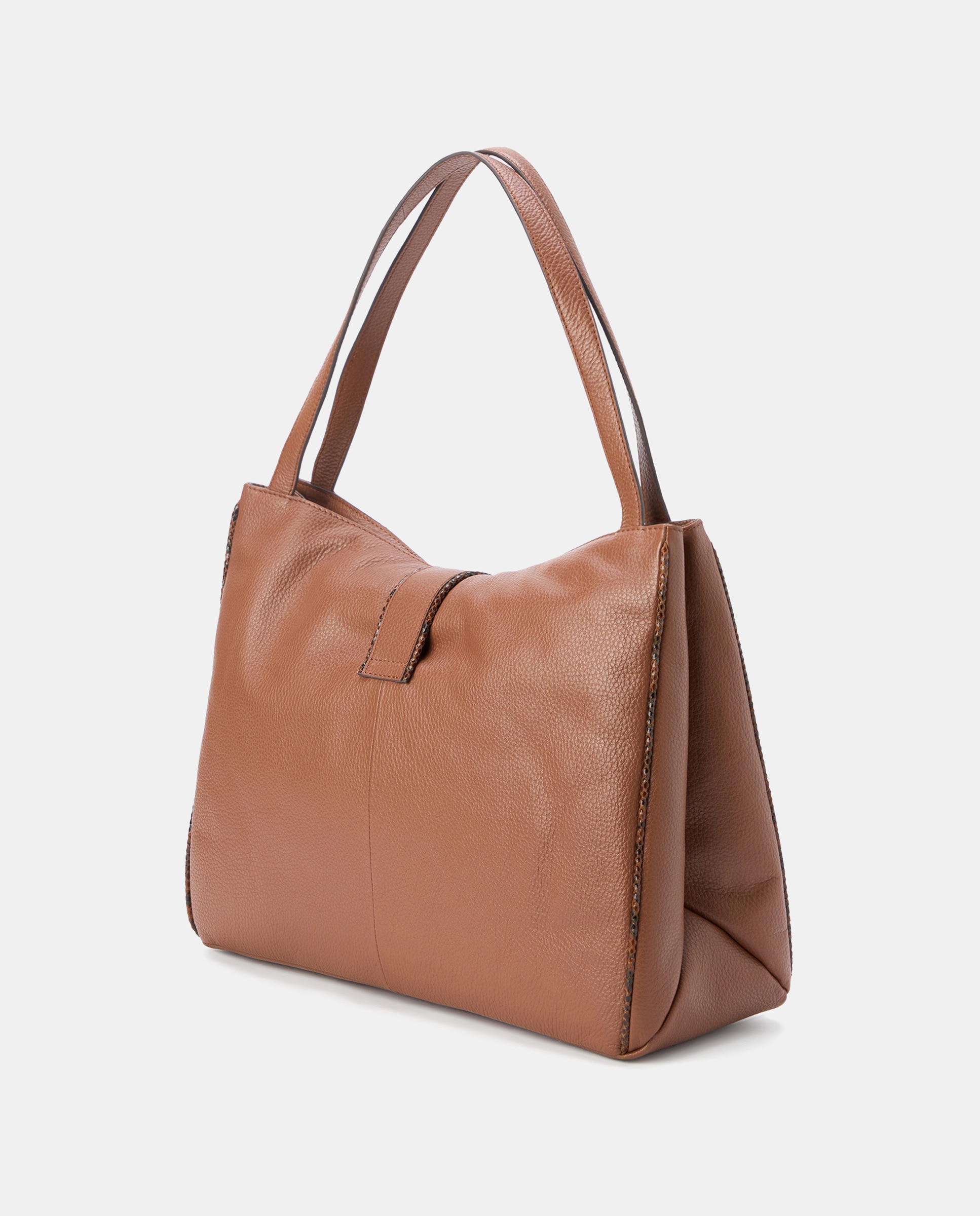 Mala Shopper em Pele com Aba Castanho-2