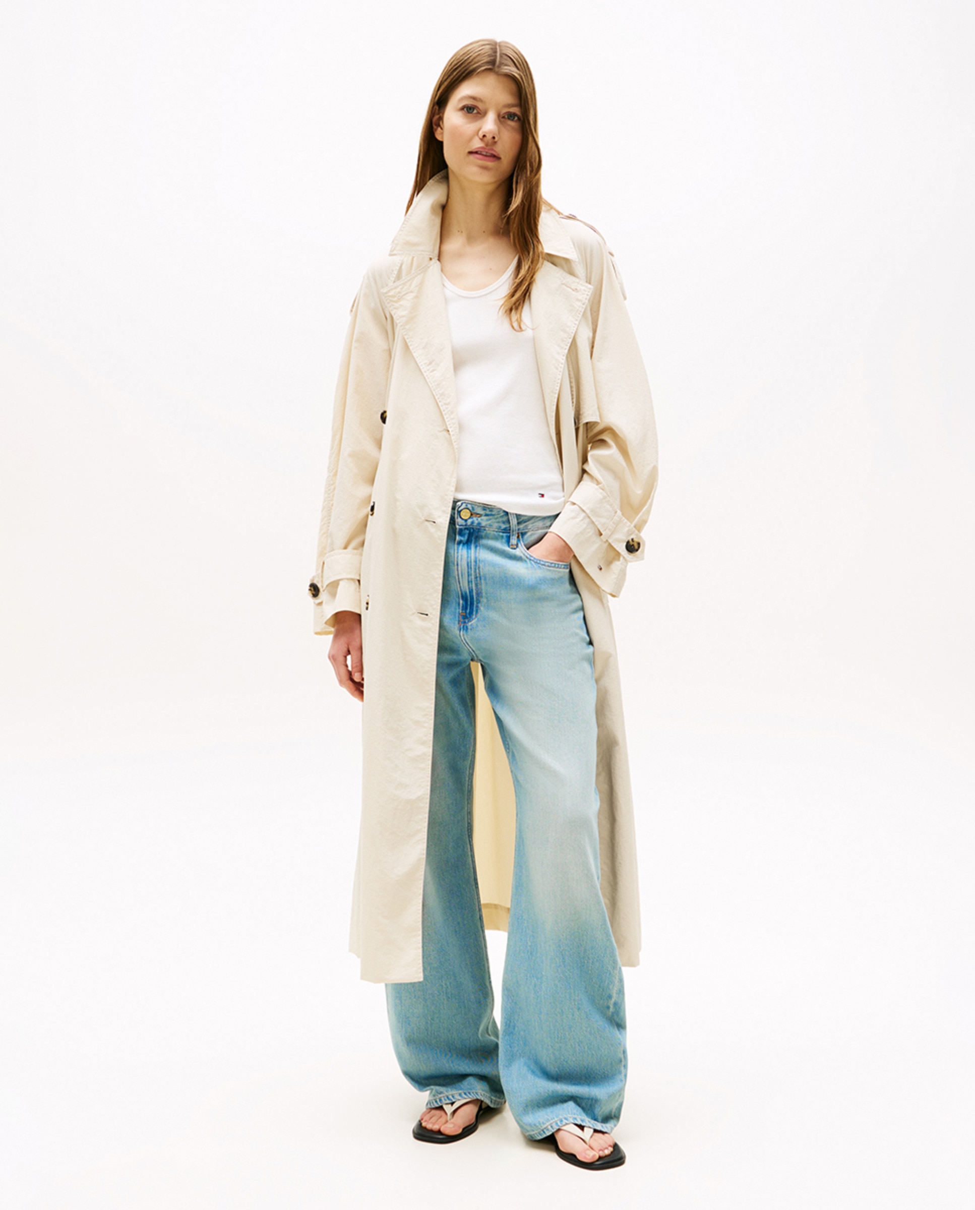 Gabardine comprida com cinto Branco-1