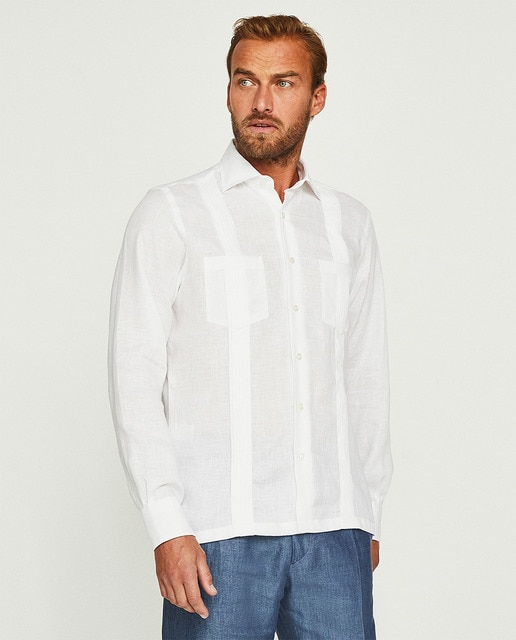 Imagem 0 de Camisa Guayabera de Linho com 2 Bolsos e Manga Comprida