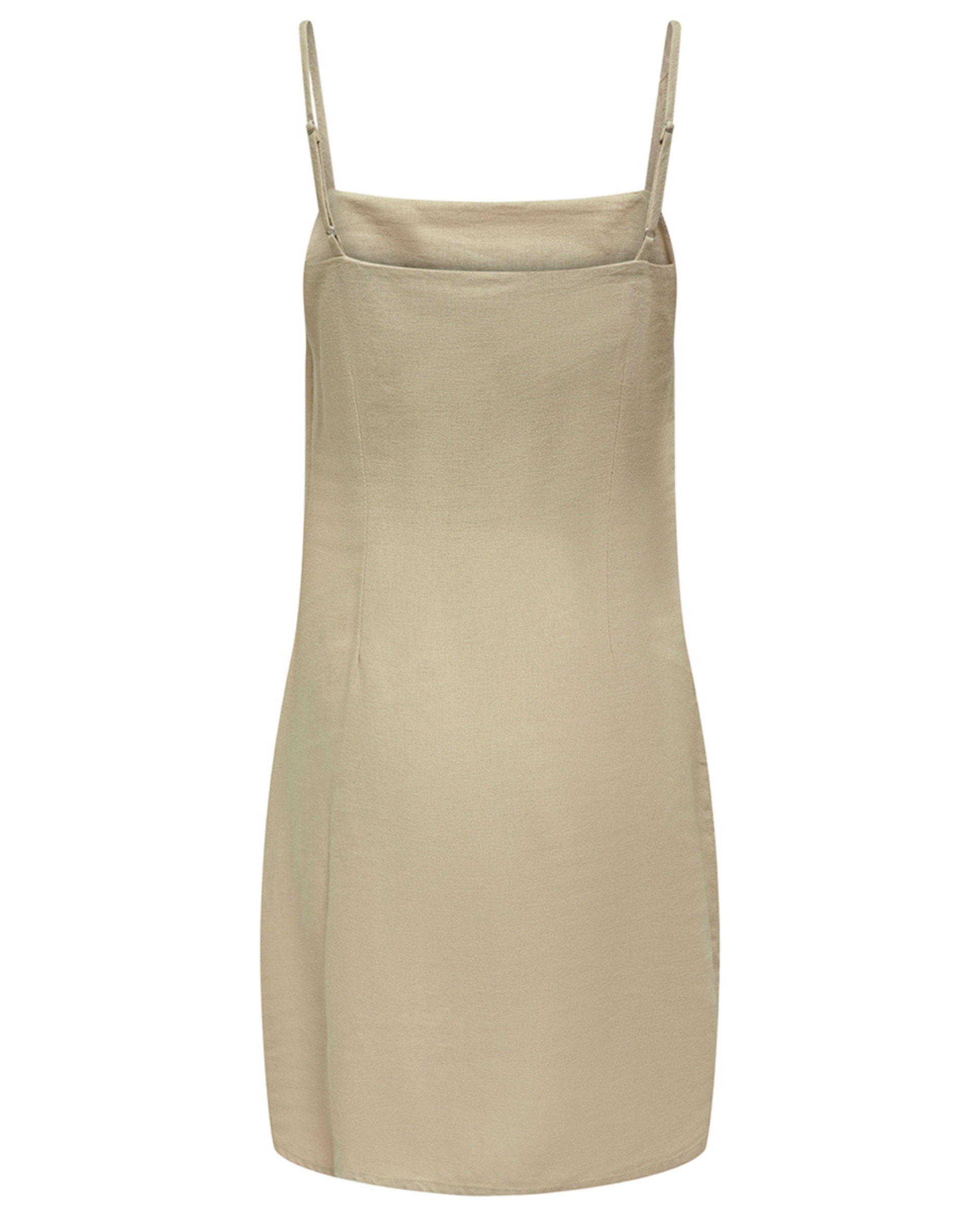 Vestido de Linho com Alças e Decote Regular Castanho-claro-8