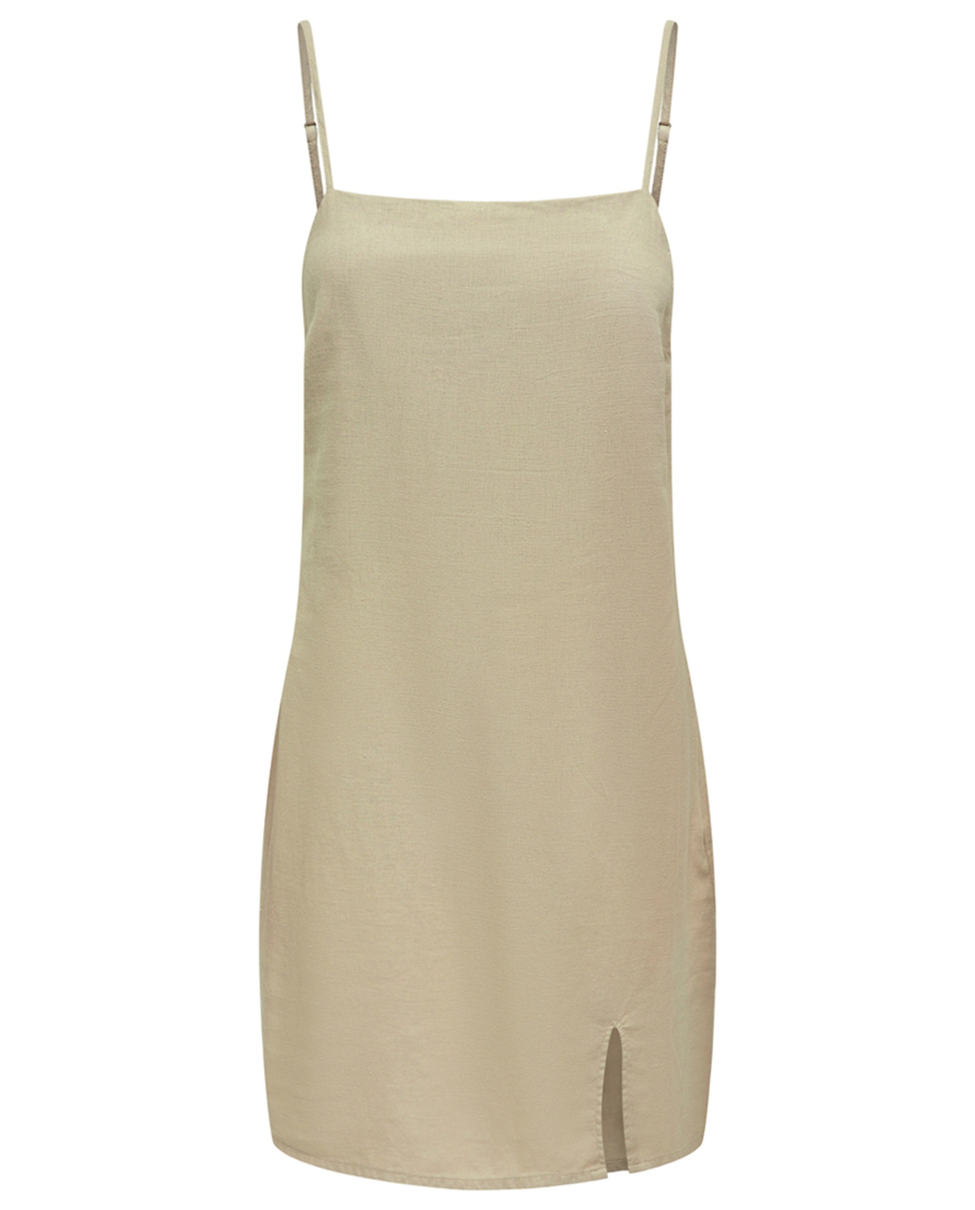 Vestido de Linho com Alças e Decote Regular Castanho-claro-7