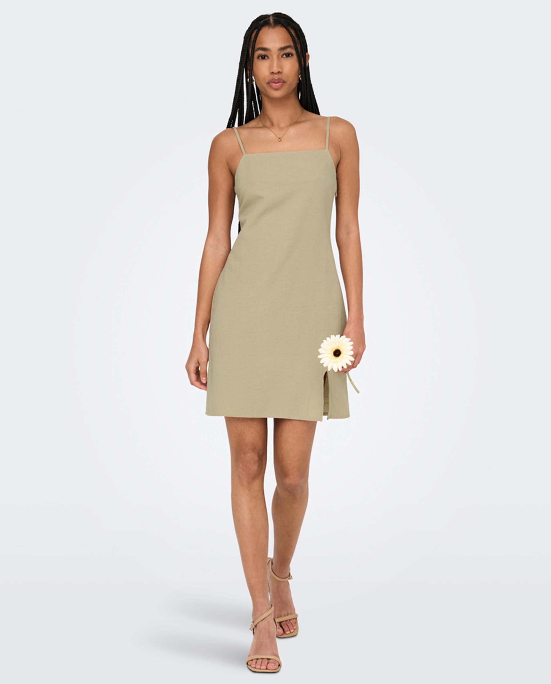 Imagem 0 de Vestido de Linho com Alças e Decote Regular