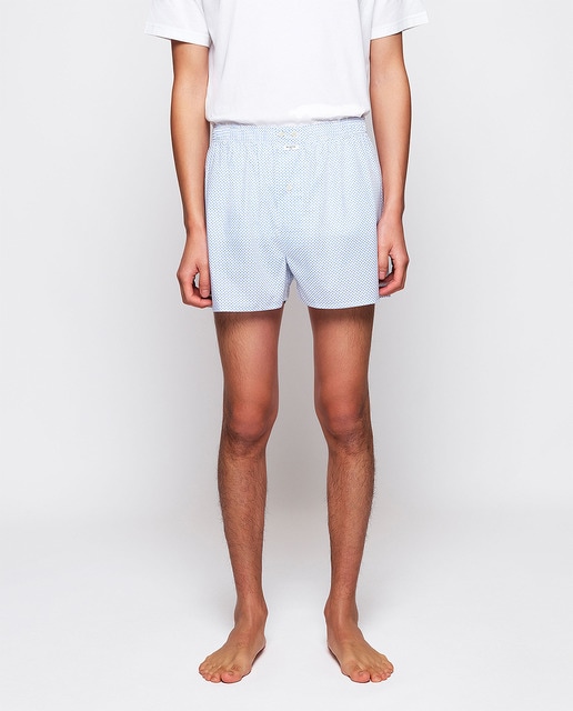 Imagen 0 de Bóxer de hombre blanco de tela con estampado azul