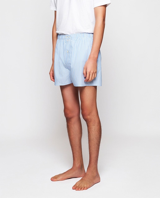 Imagen 0 de Bóxer de hombre azul de tela rayas blancas fil coupe