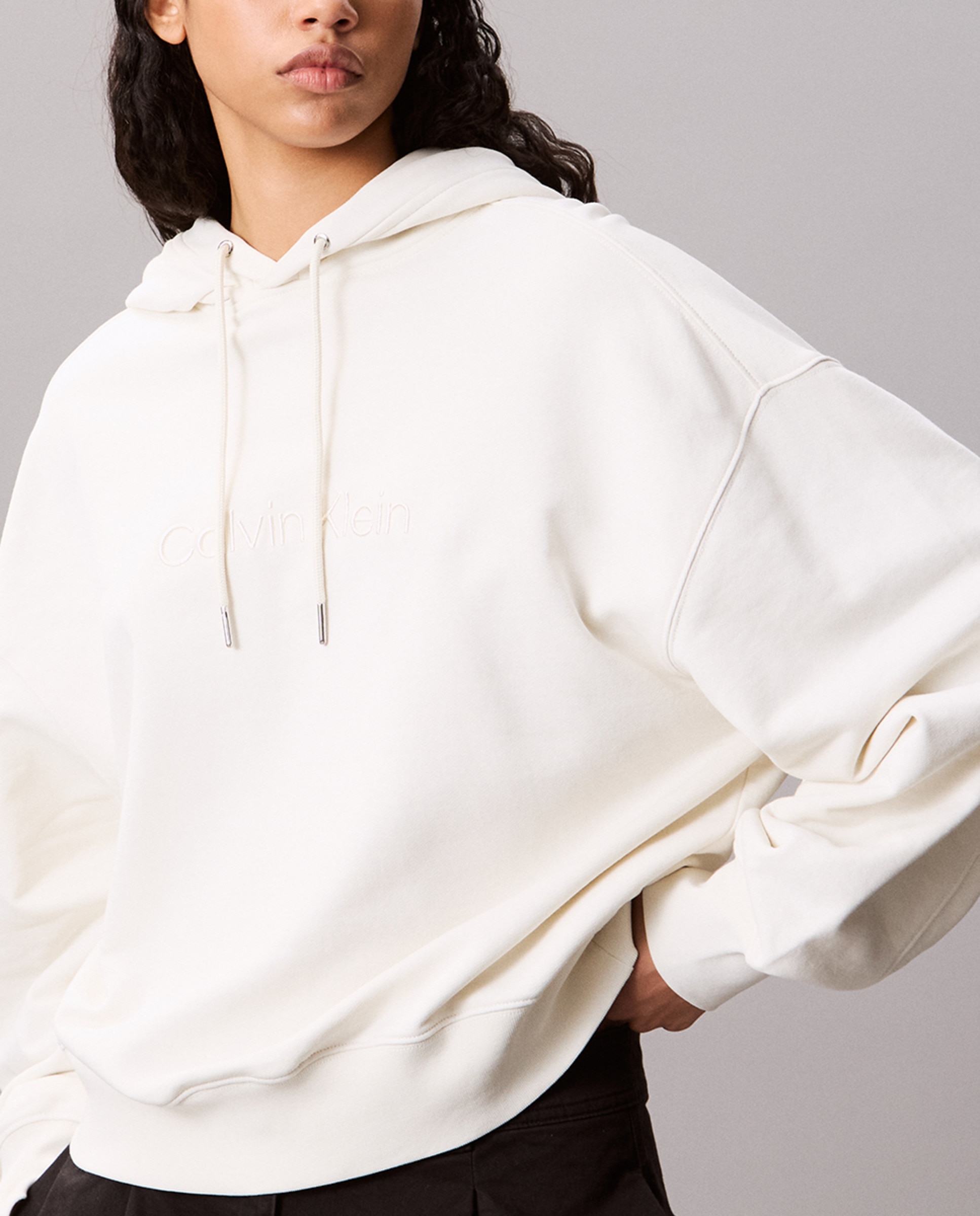 Sweatshirt de mulher com capuz e logótipo Creme-1