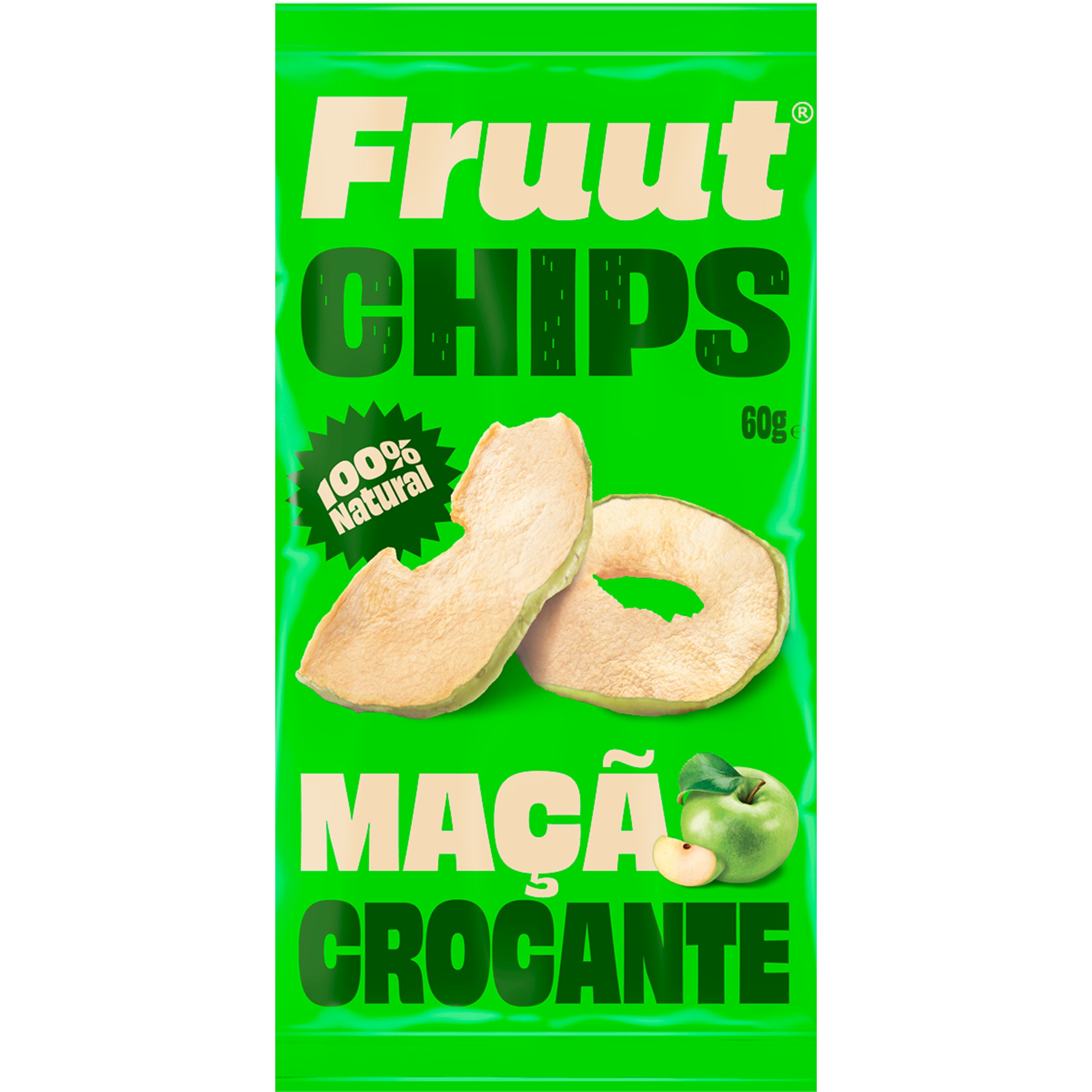 Chips de Maçâ Verde Intenso Crocante embalagem 60 g