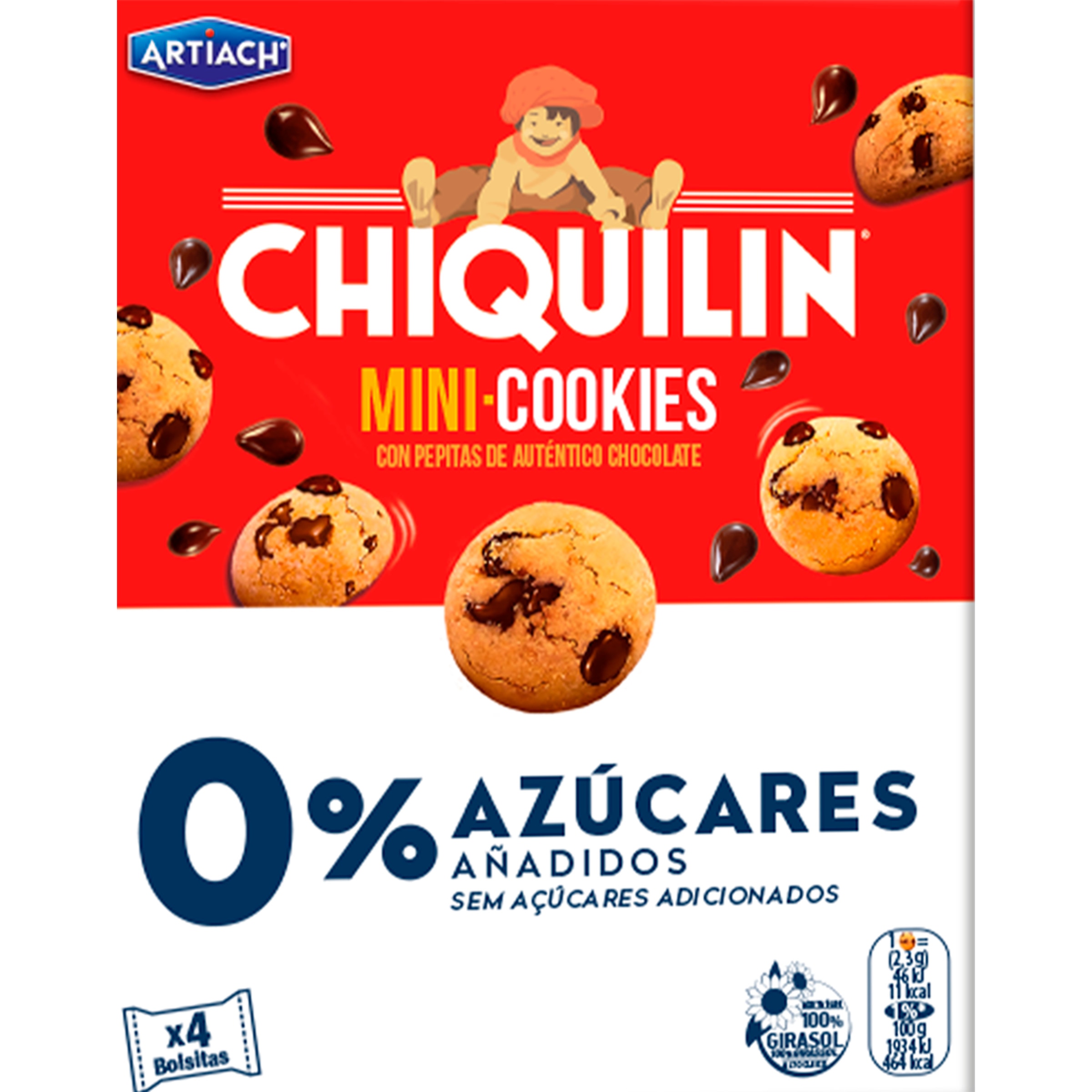 Mini Cookies com Pepitas de Chocolate 0% Açúcares embalagem 120 g