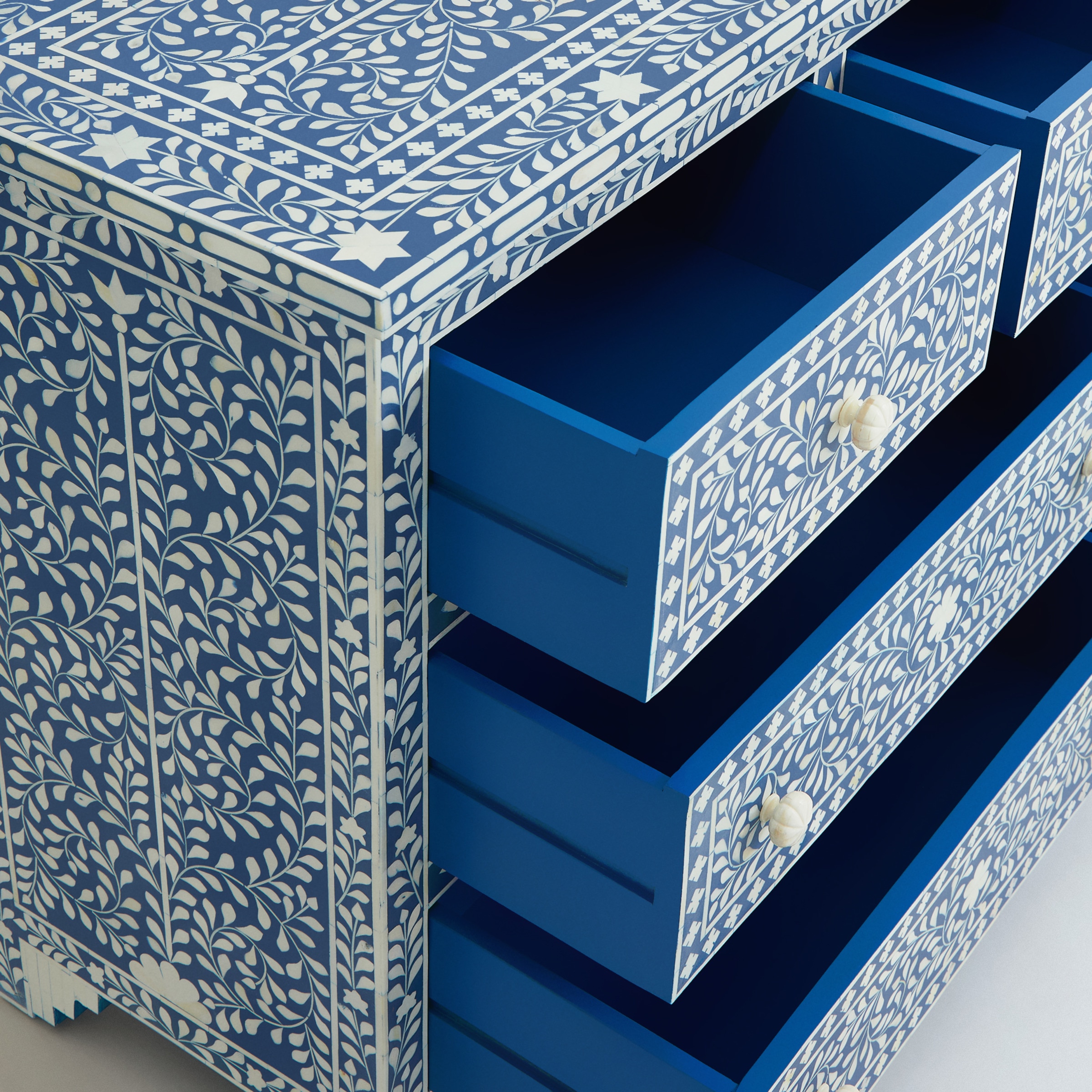 Cómoda de Madeira e Osso com 7 Gavetas Kerala Azul-6