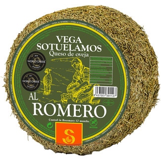 queso añejo de oveja envejecido al romero elaborado con leche pasteurizada peso aproximado pieza 3,3 kg maduración 10 a 12 meses - Vega Sotuelamos