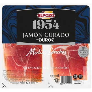 Edición 1954 jamón curado raza Duroc en medias lonchas pack 2 x 80 g envase 150 g sin gluten sin lactosa - Elpozo