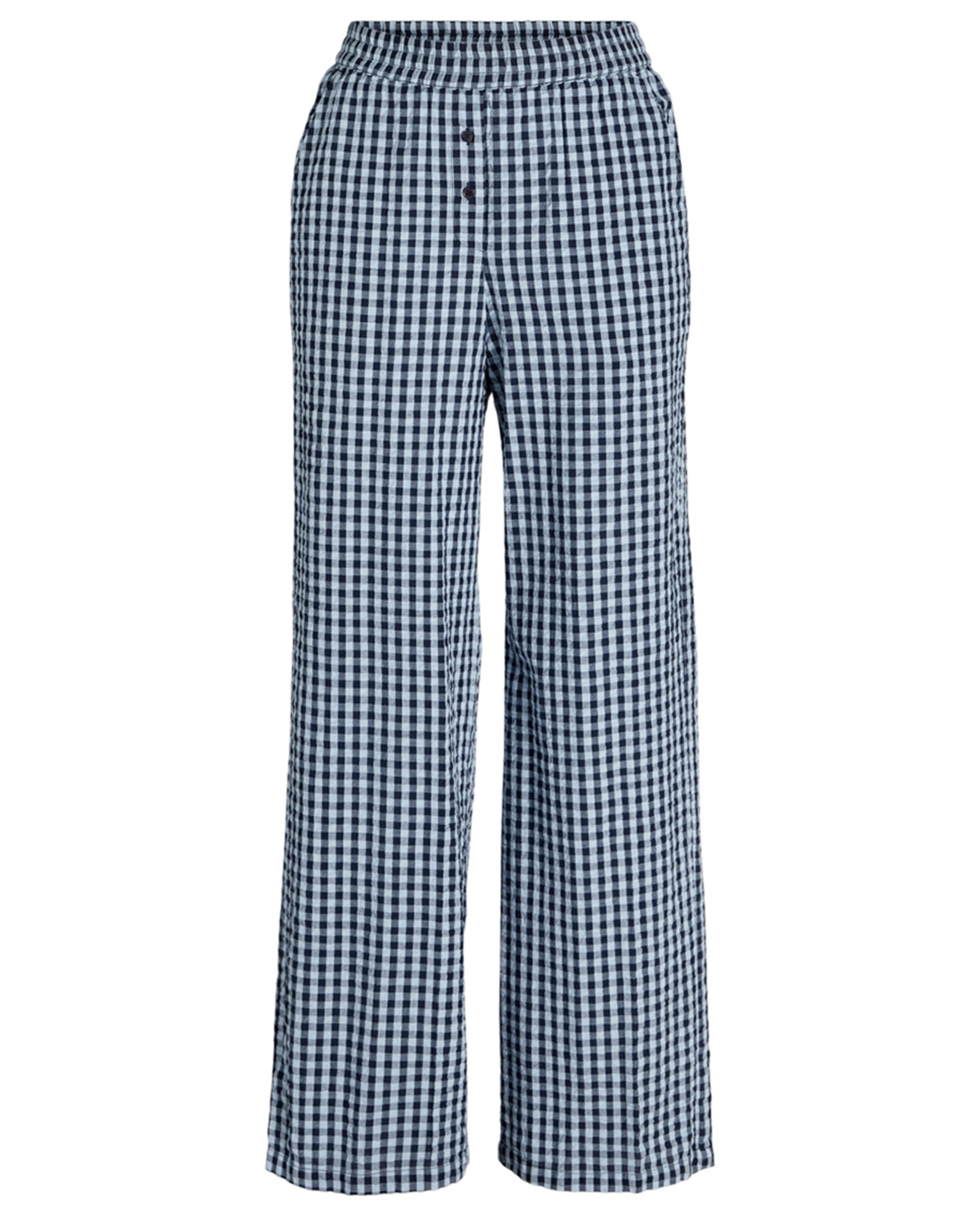 Calças Regular com Estampado aos Quadrados Azul-6