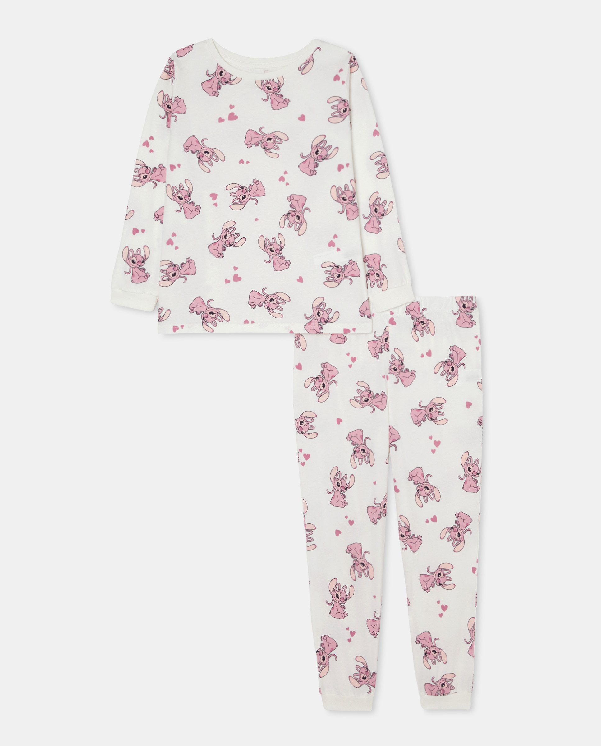 Pijama Comprido de Malha com Estampado Lilo & Stitch Branco-3