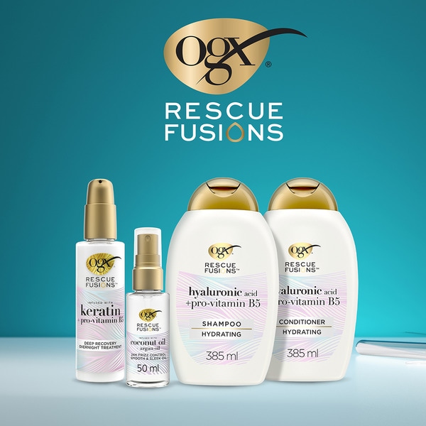 Rescue Fusions moisturising shampoo with hyaluronic acid and pro-vitamin B5 flask 385 ml