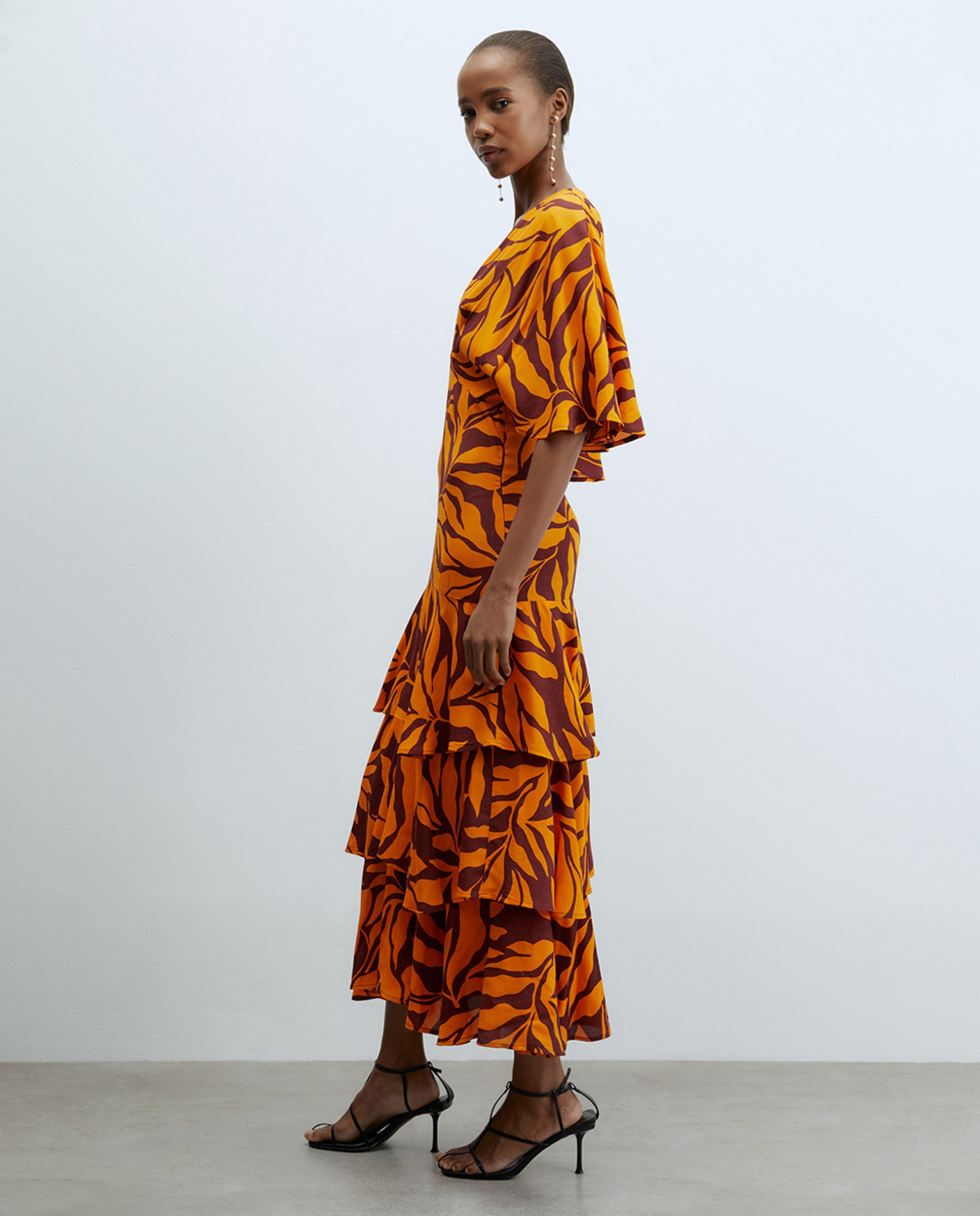 Vestido de Capas com Estampado Laranja-4