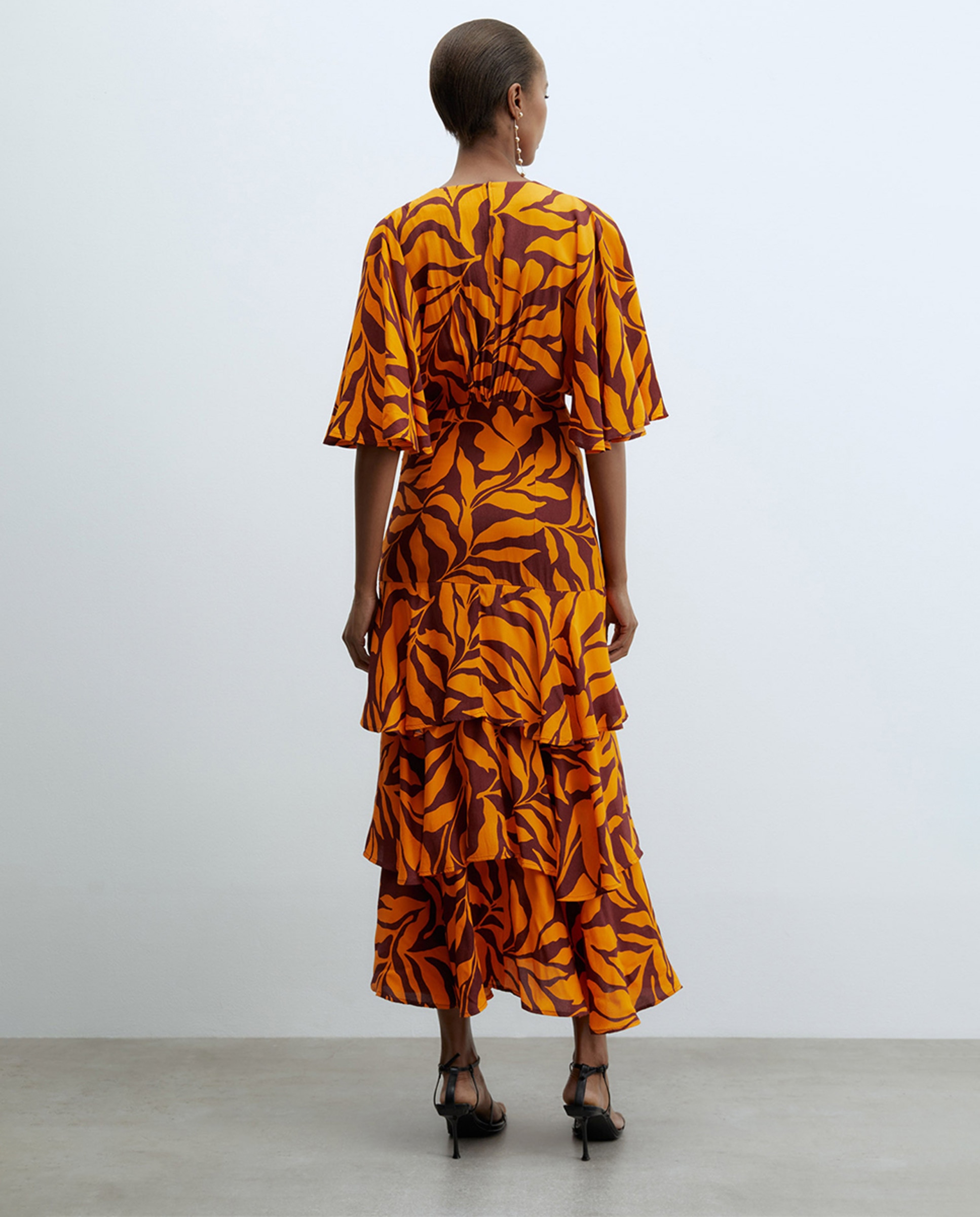 Vestido de Capas com Estampado Laranja-3