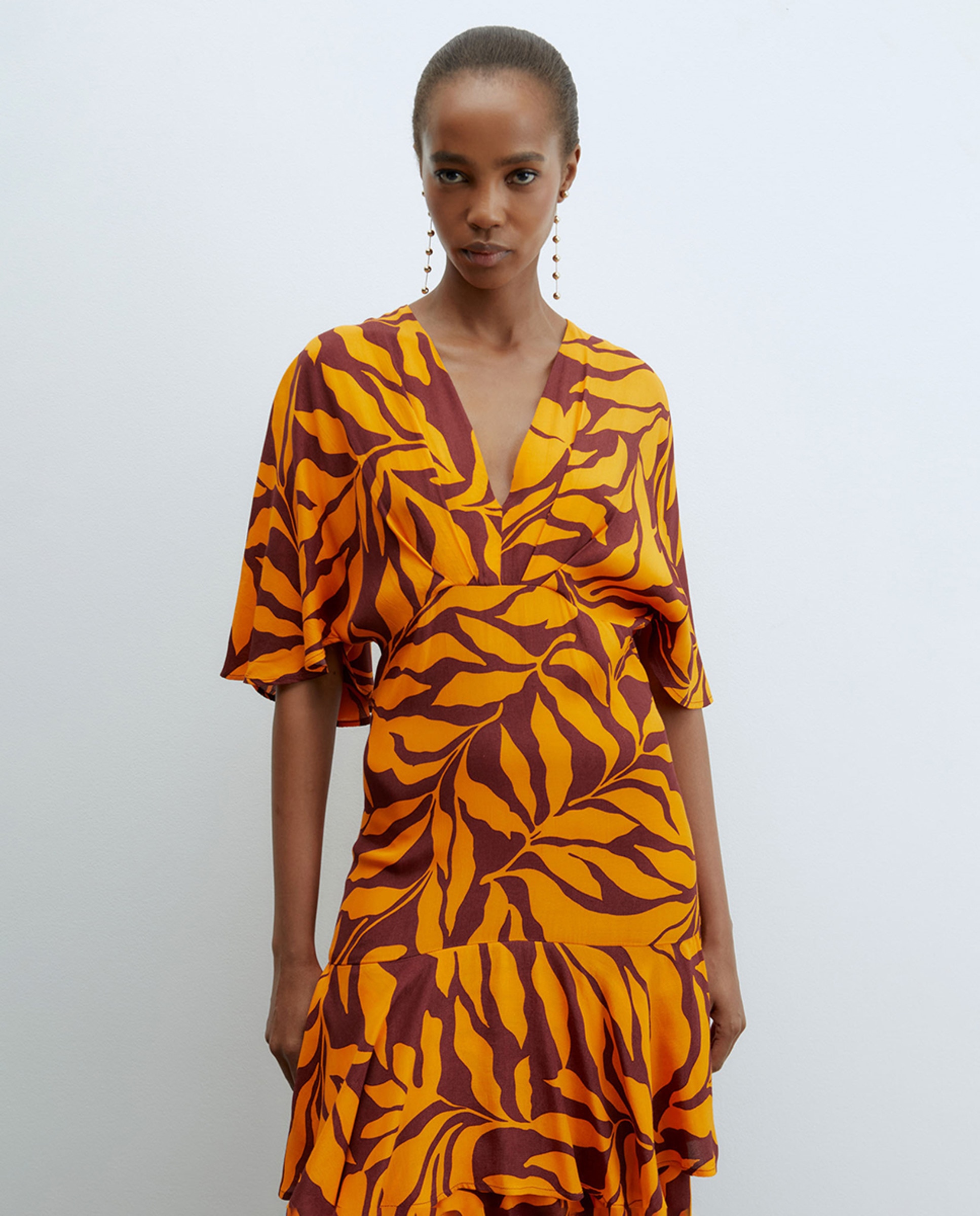 Vestido de Capas com Estampado Laranja-2