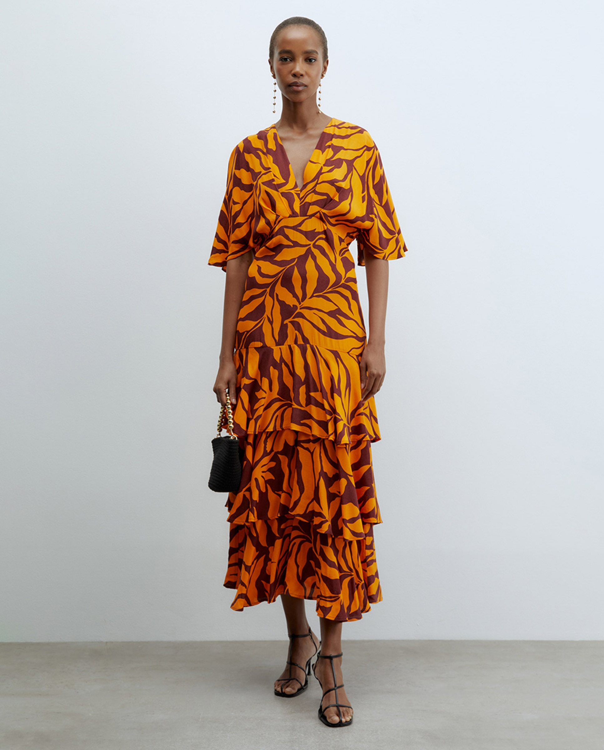 Vestido de Capas com Estampado Laranja-1