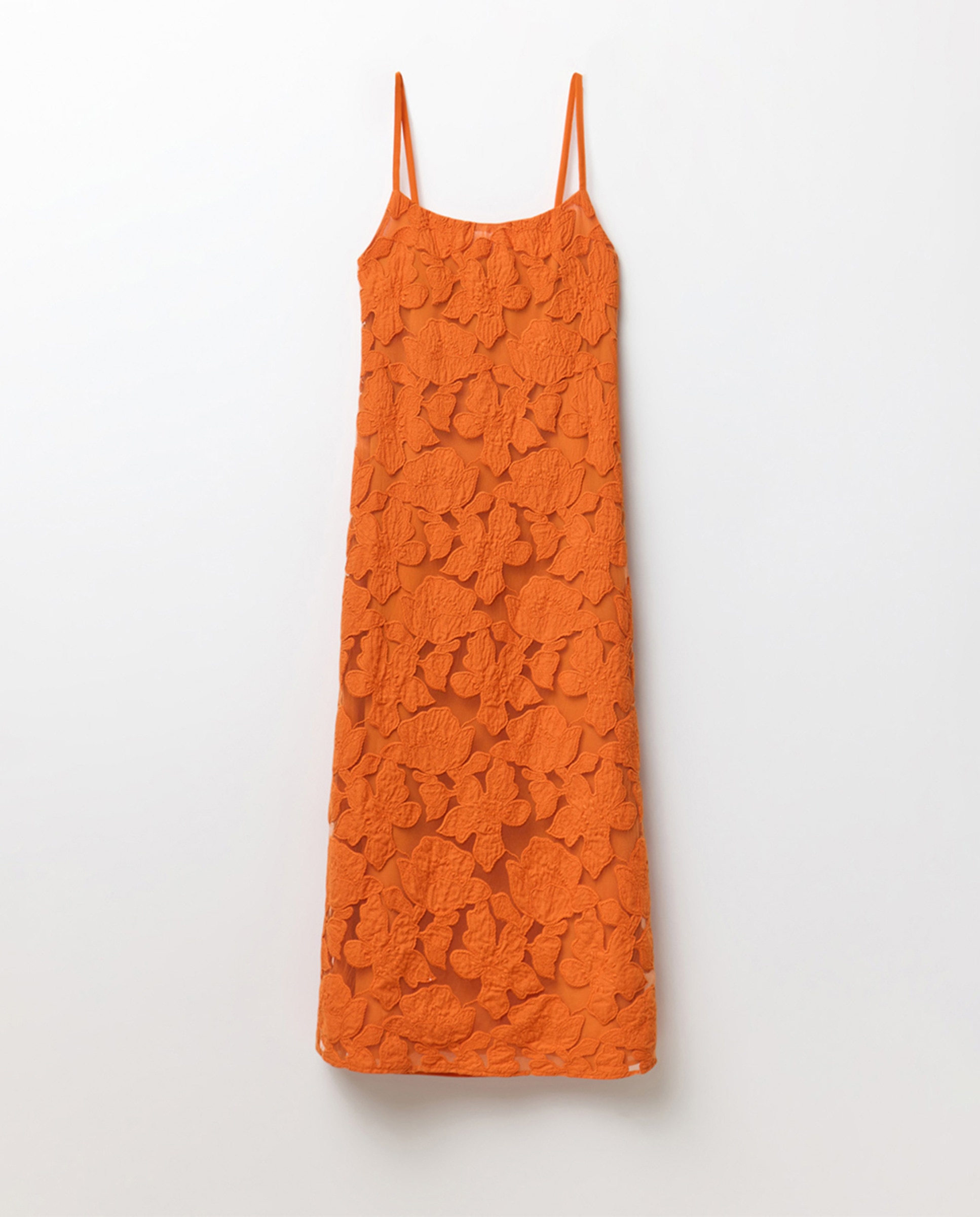 Vestido de Alças com Bordado Laranja-6
