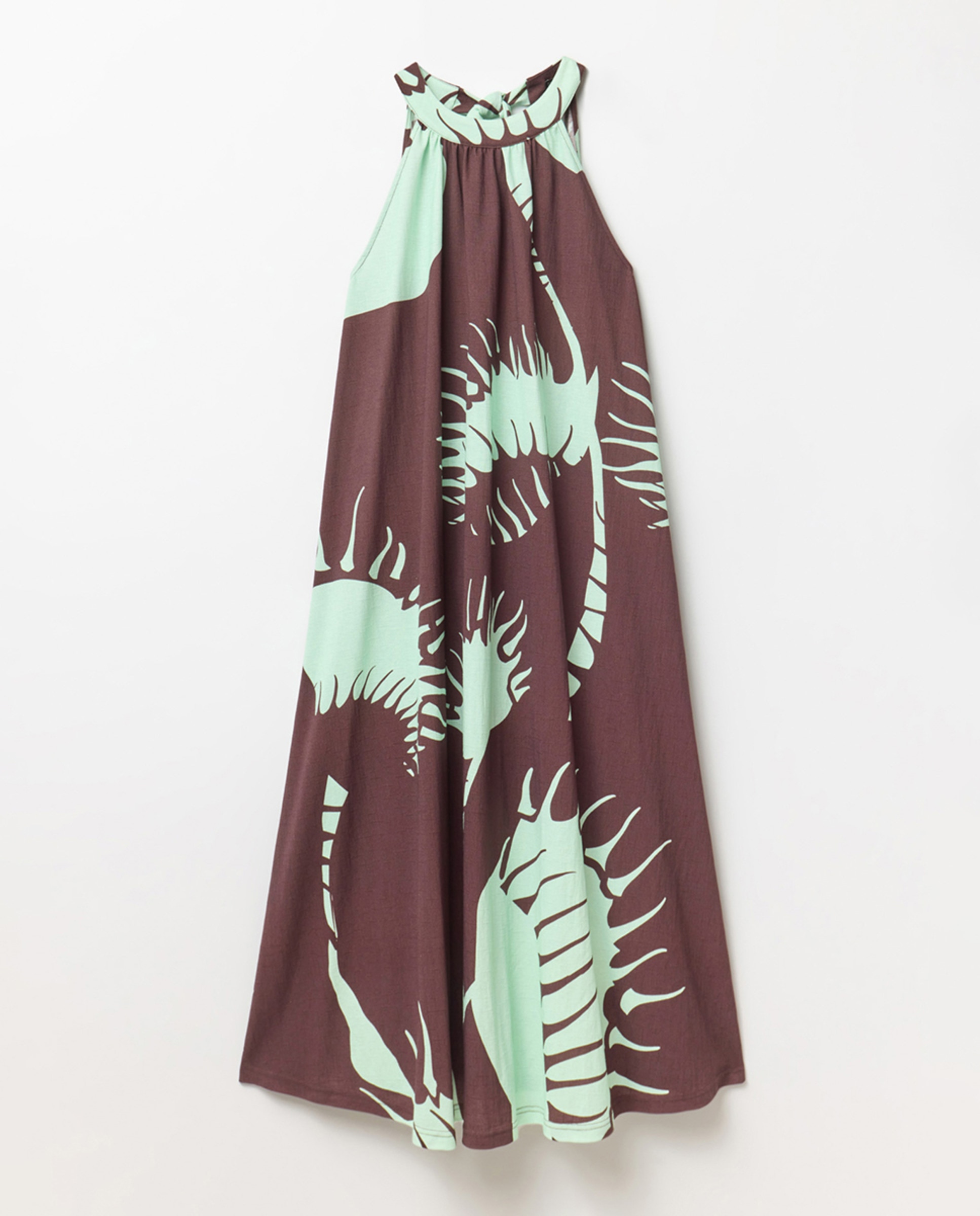 Vestido com Efeito de Linho Castanho-6