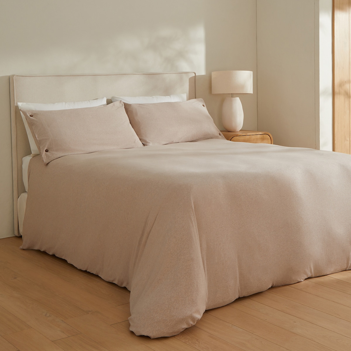 Conjunto de Capa de Edredão de Algodão Jersey New Bege-1