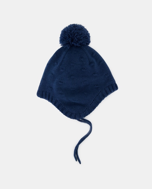 Imagem 0 de Gorro de Bebé com Ponto de Arroz Liso e Pompom
