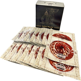jamón de cebo ibérico 50% raza ibérica en lonchas cortado a cuchillo 15 caja 1,5 kg 15 sobres de 100 g - Julian Martin