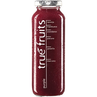 smoothie morado botella 250 ml mora, arándano, grosella, frambuesa, naranja, plátano y manzana - True Fruits