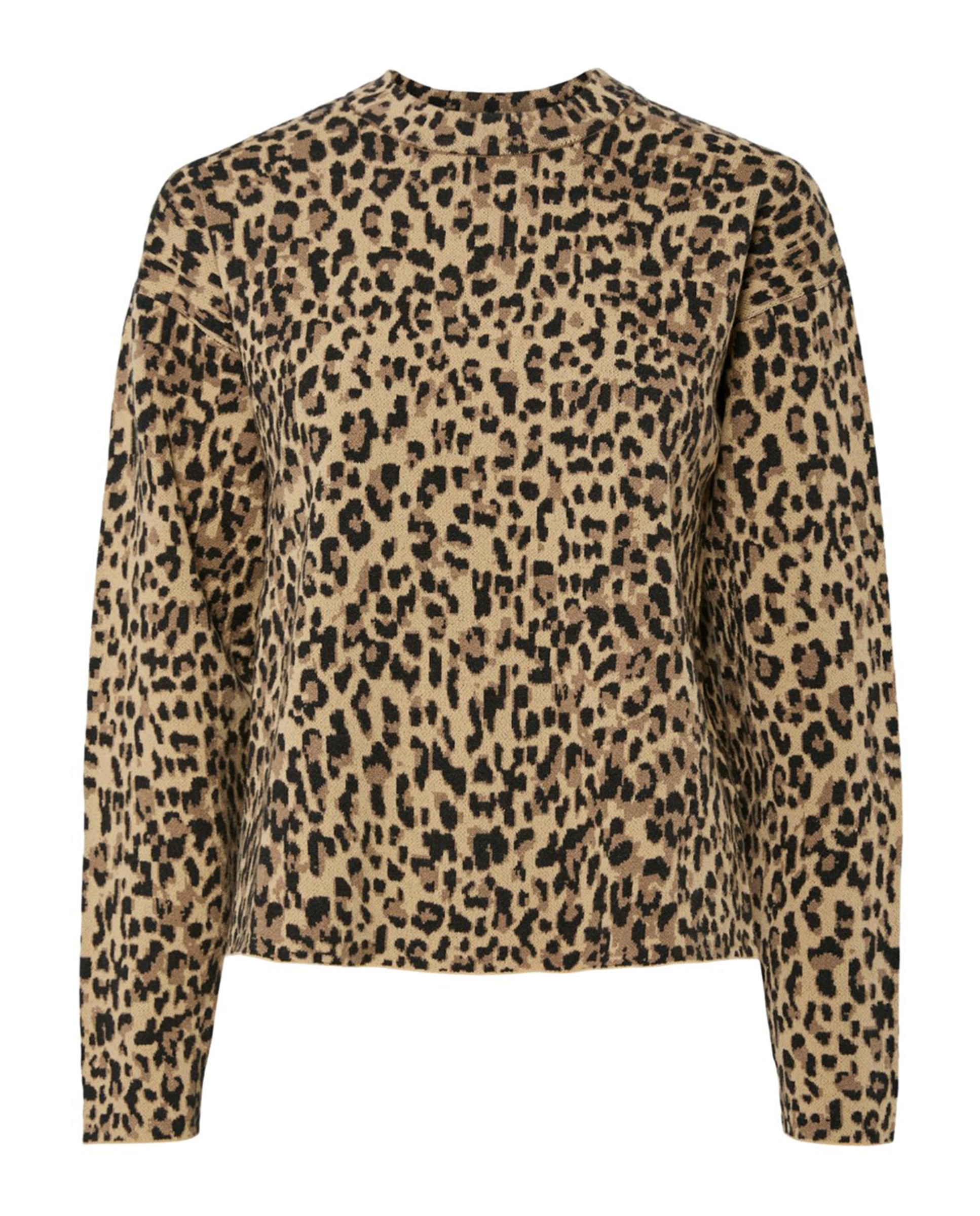 Camisola de Malha com Animal Print de Leopardo Castanho-claro-1