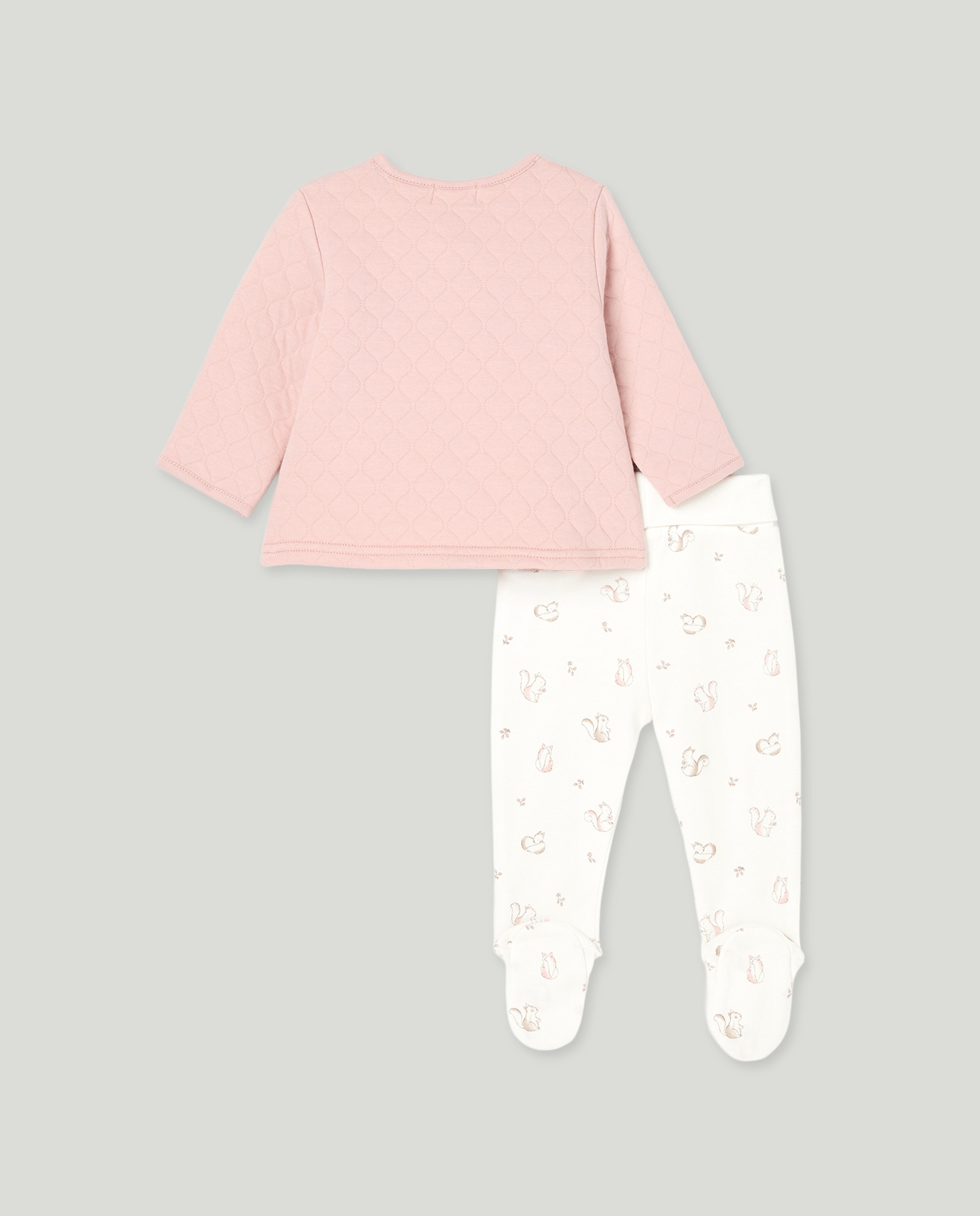Pijama Comprido Acolchoado de Bebé com Calças de Malha e Estampado de Esquilos Rosa-2