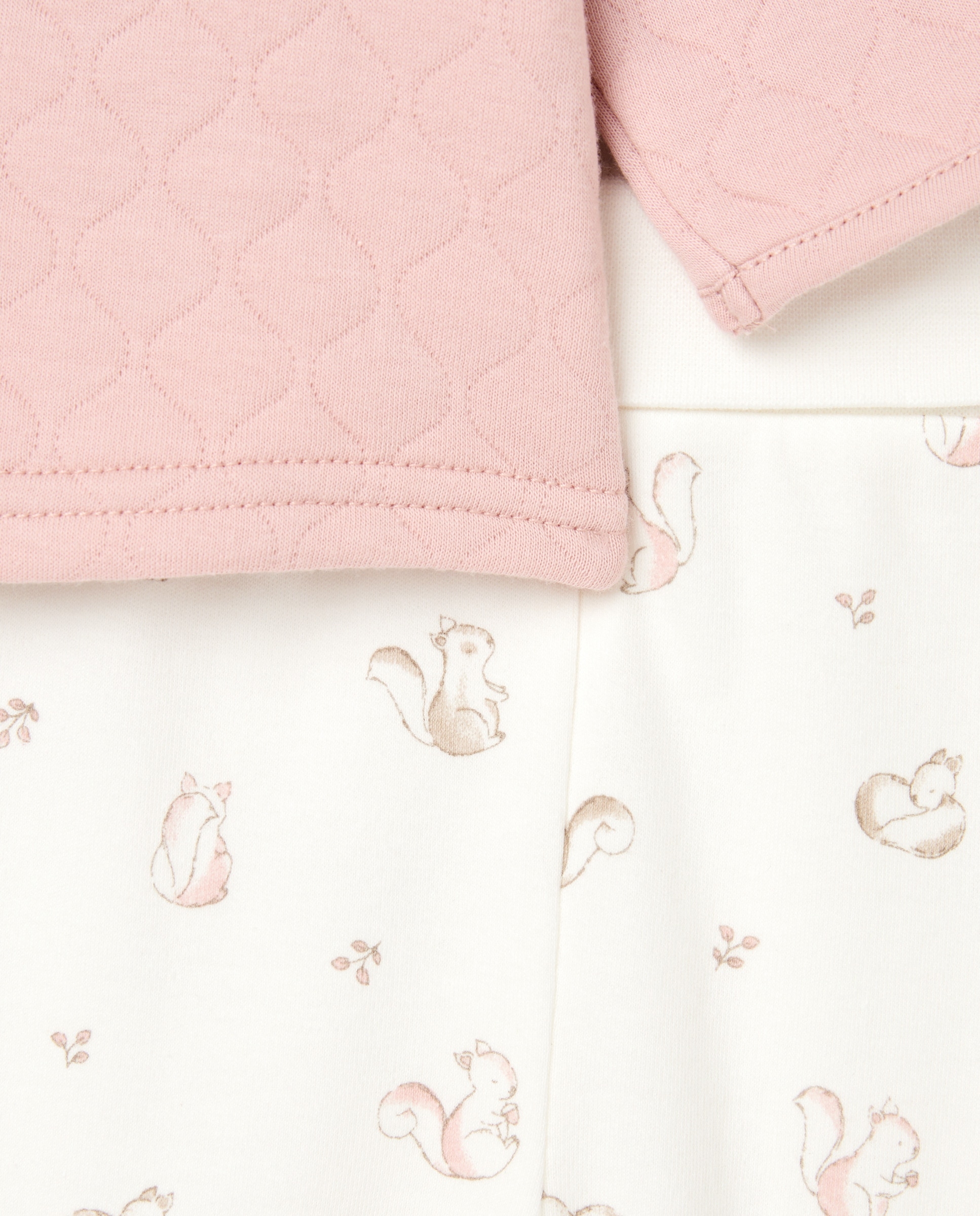 Pijama Comprido Acolchoado de Bebé com Calças de Malha e Estampado de Esquilos Rosa-3