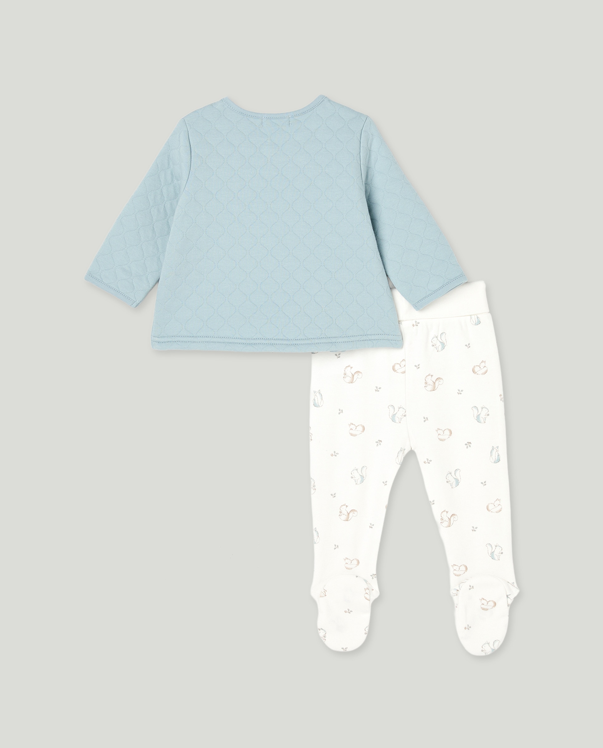 Pijama Comprido Acolchoado de Bebé com Calças de Malha e Estampado de Esquilos Azul-2