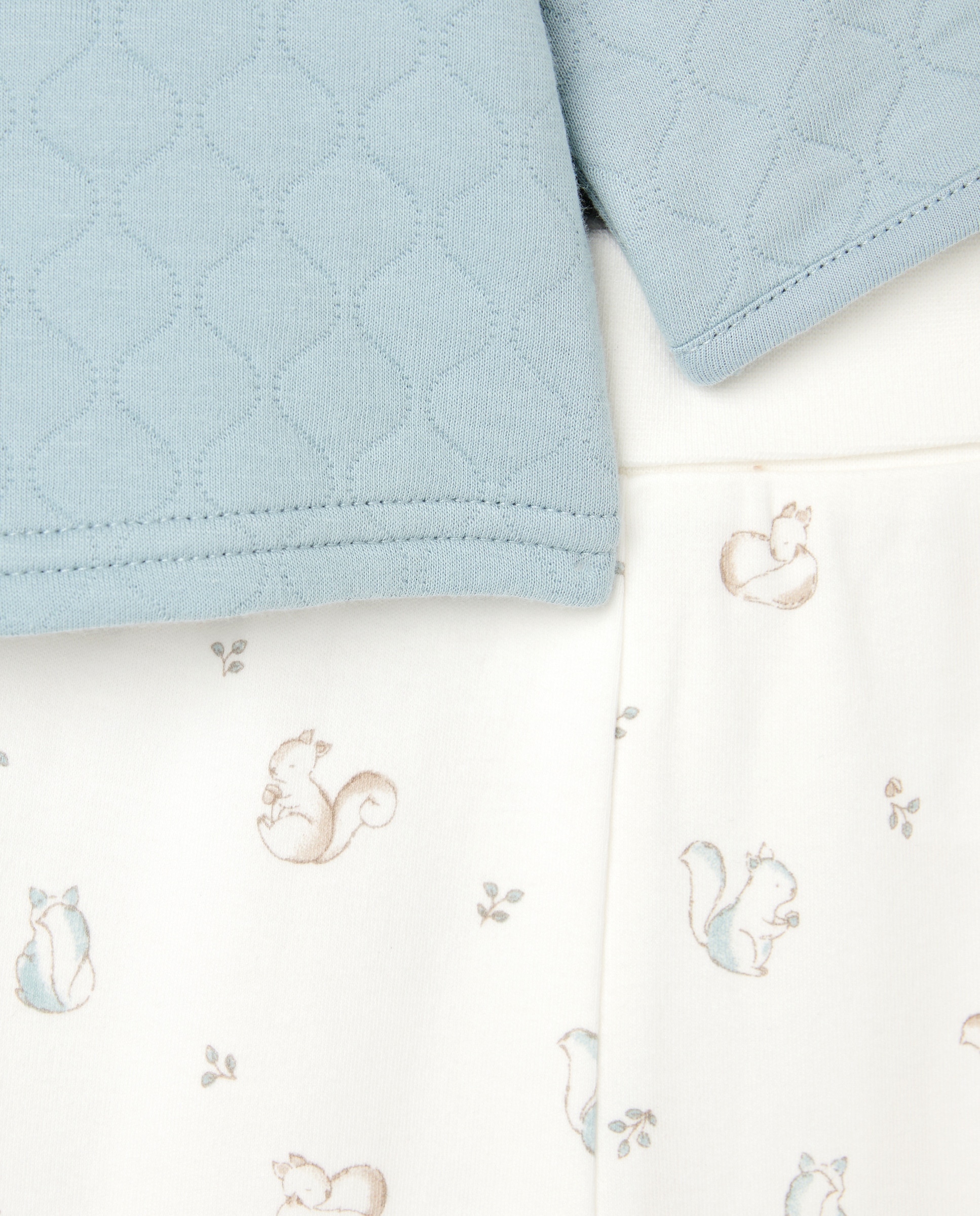 Pijama Comprido Acolchoado de Bebé com Calças de Malha e Estampado de Esquilos Azul-3