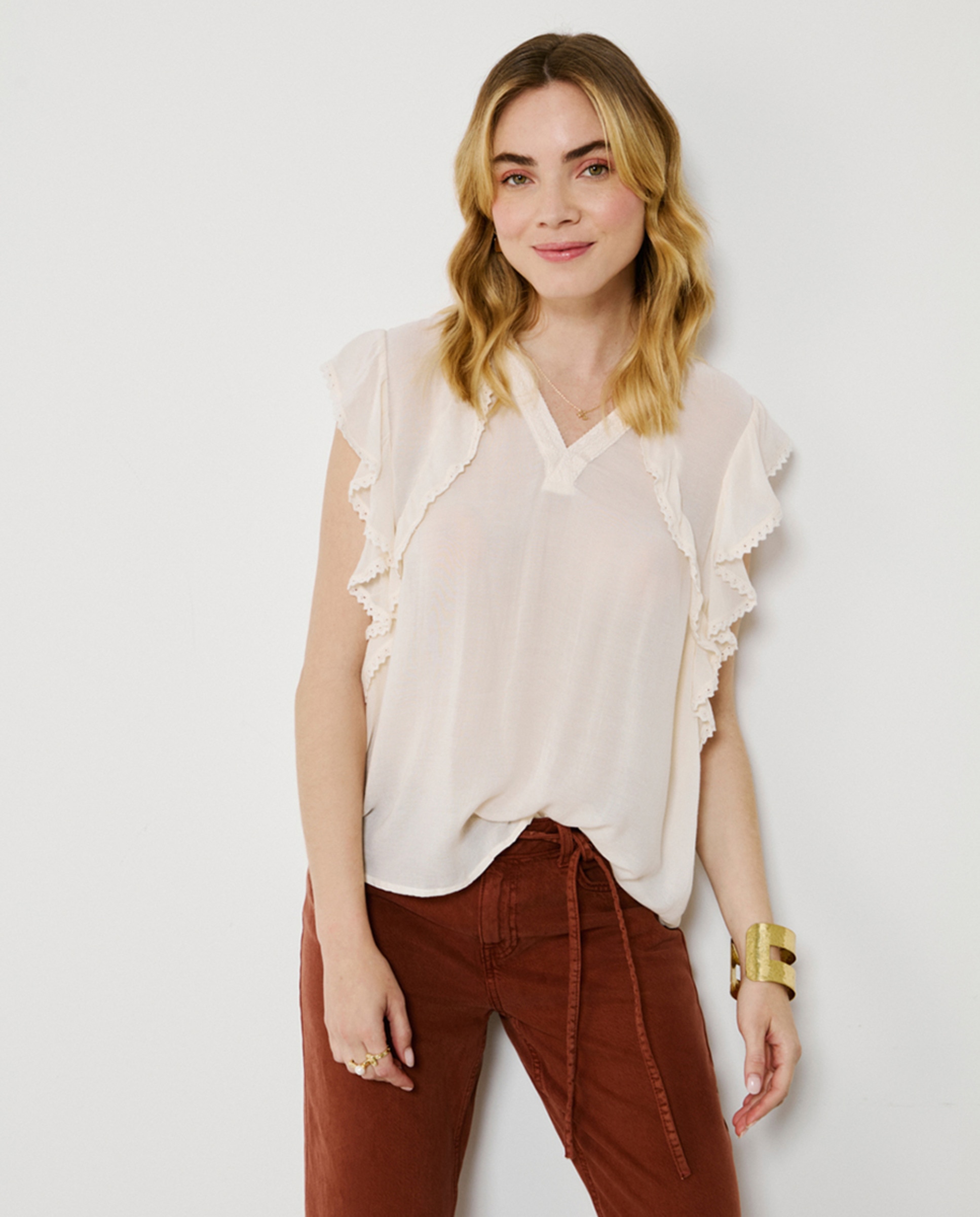 Blusa com folhos Bege-1