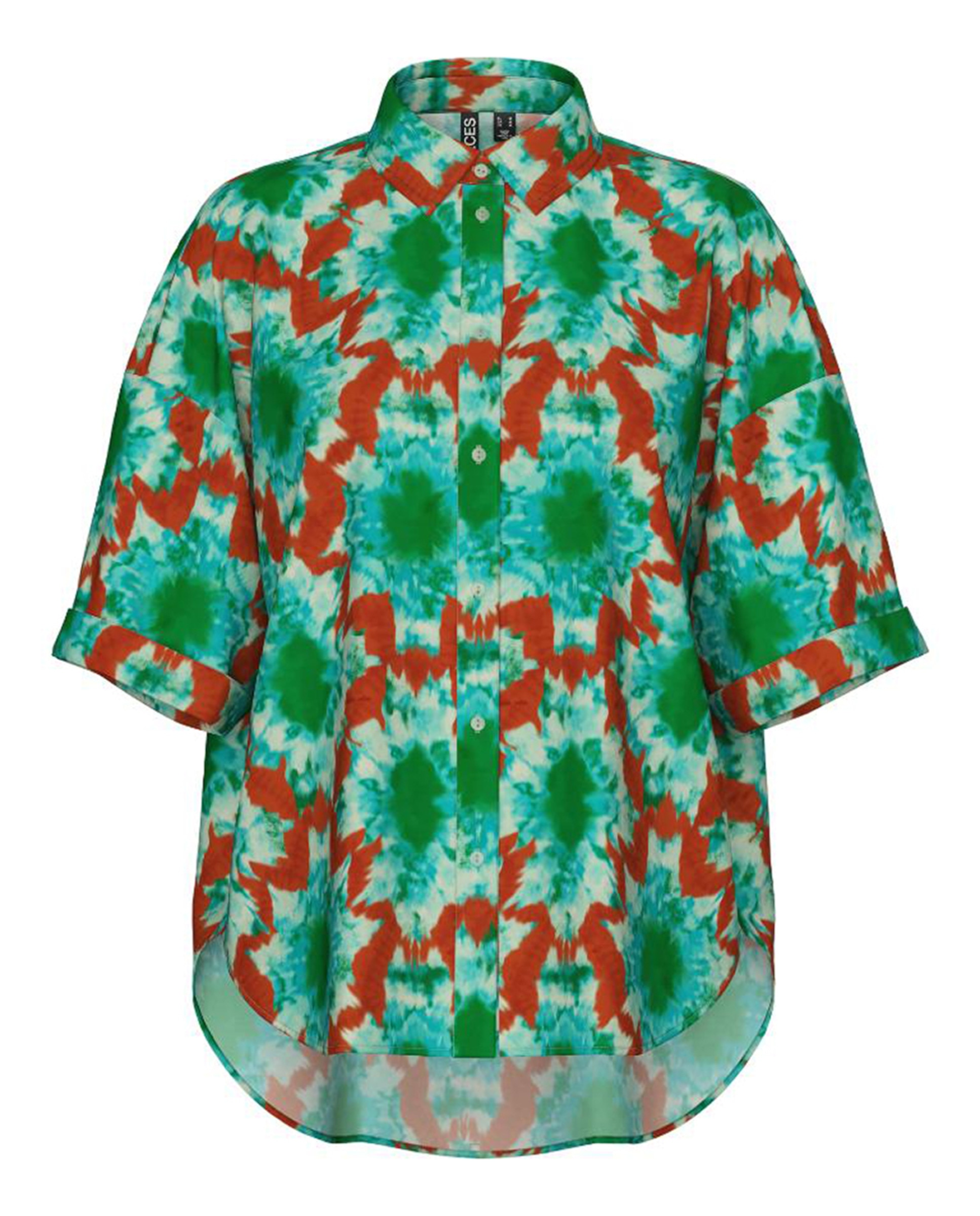 Camisa de Manga Curta e Estampado Geométrico. Verde-5