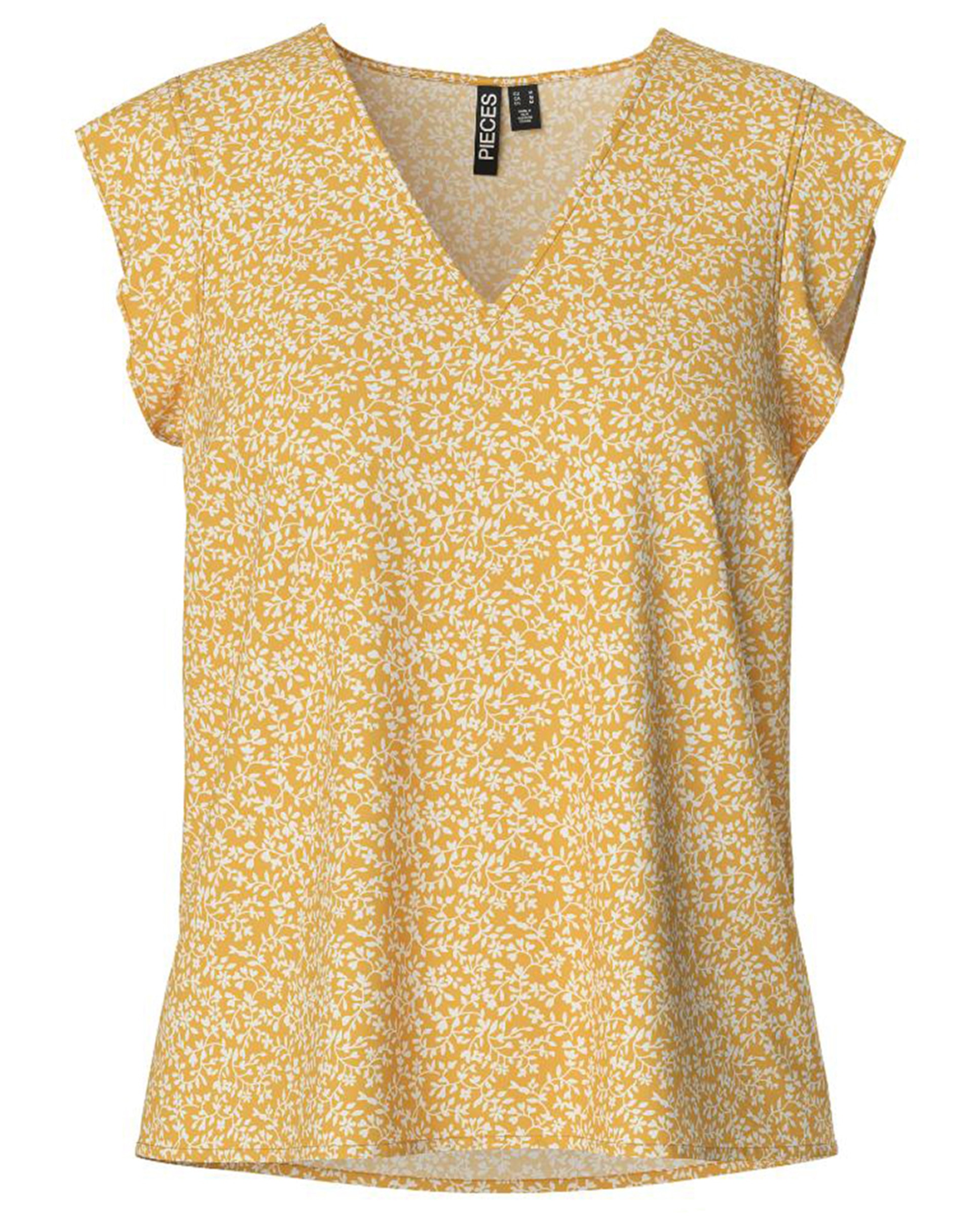 Blusa com Decote em Bico e Manga Curta Amarelo-5