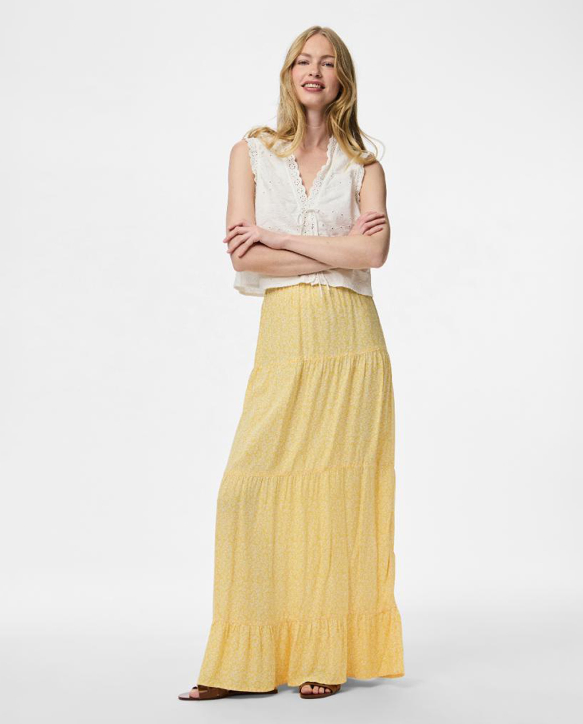 Saia Comprida com Estampado Floral Amarelo-1