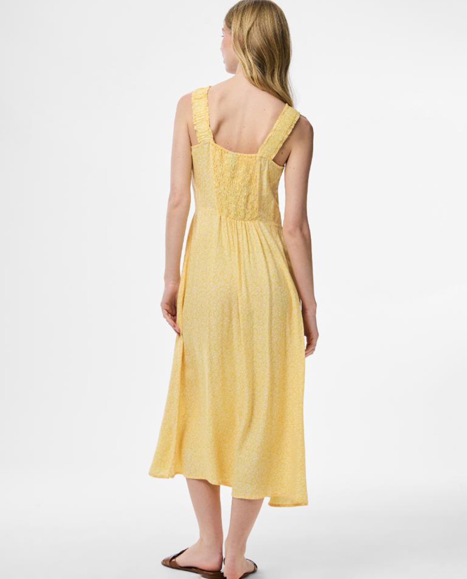 Vestido Midi de Alças Largas com Estampado Floral Amarelo-3
