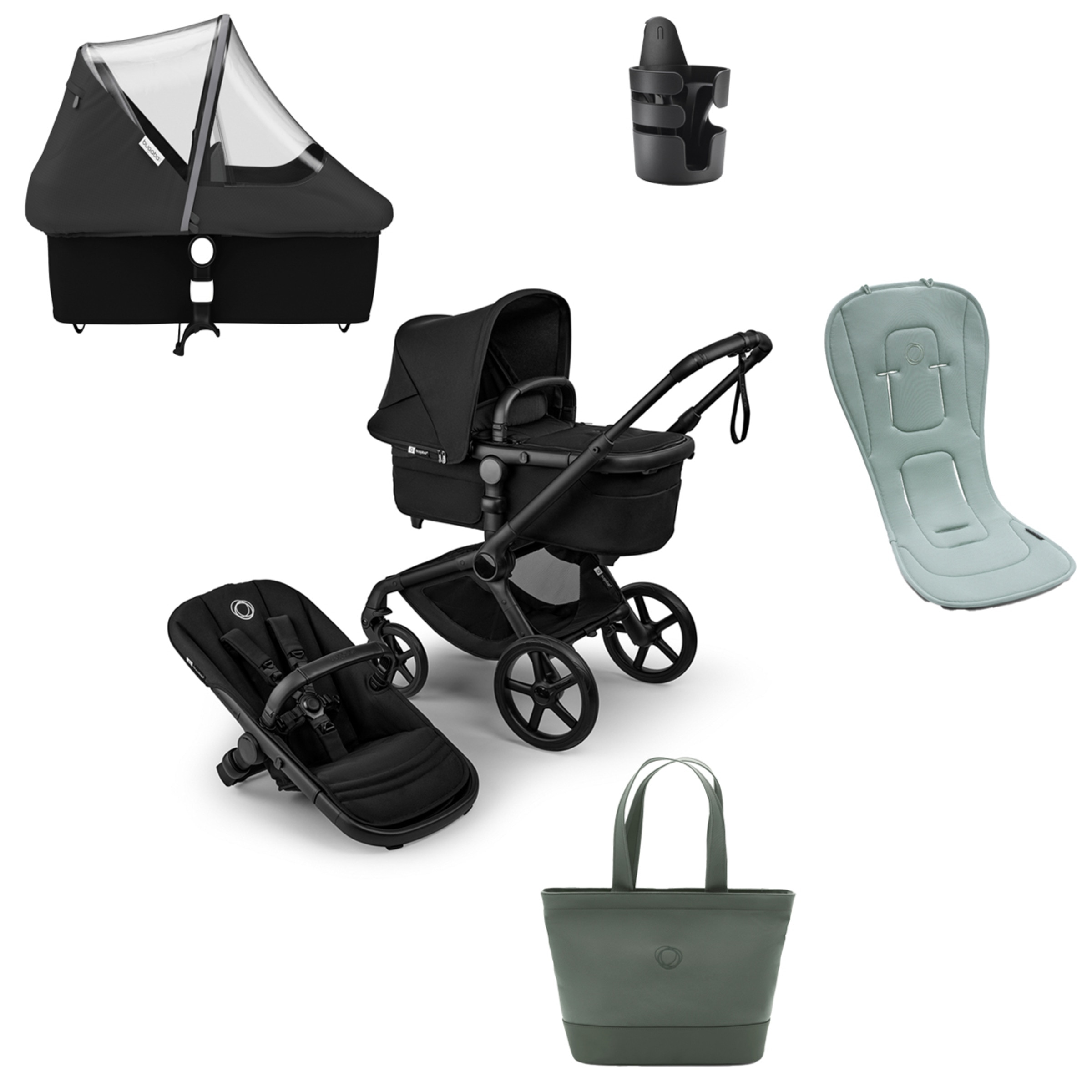 Pack indispensável - preto verão com tapete verde Bugaboo Fox 5 Renew Verde-1