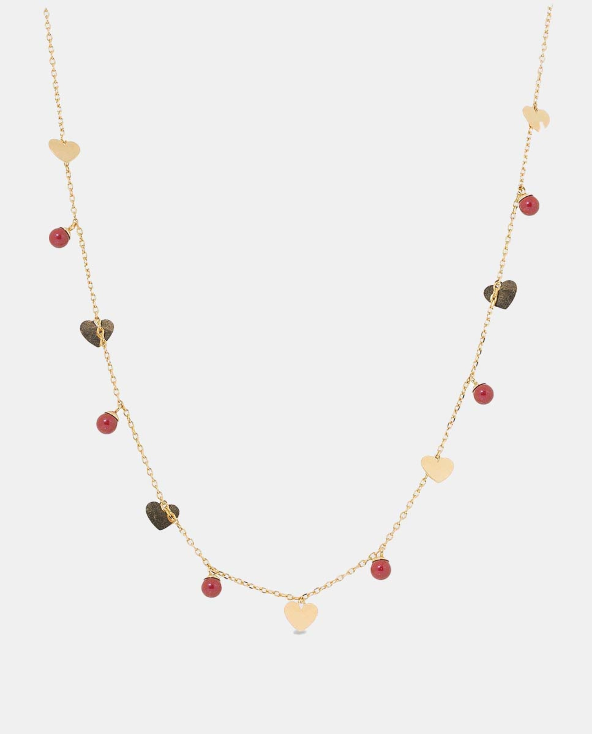 Collar Corazón de plata con perlas rojas Rojo-1