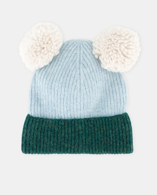 Imagem 0 de Gorro Liso Bicolor de Bebé com Pompons