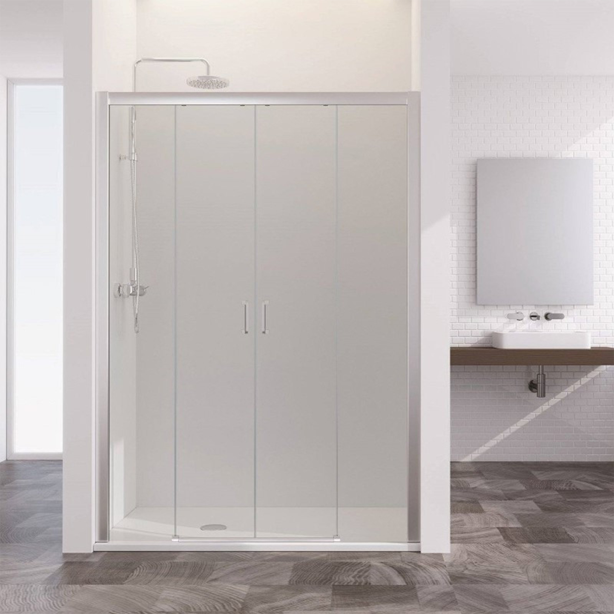Mampara de ducha frontal SUM325 Profiltek Plata brillo-1