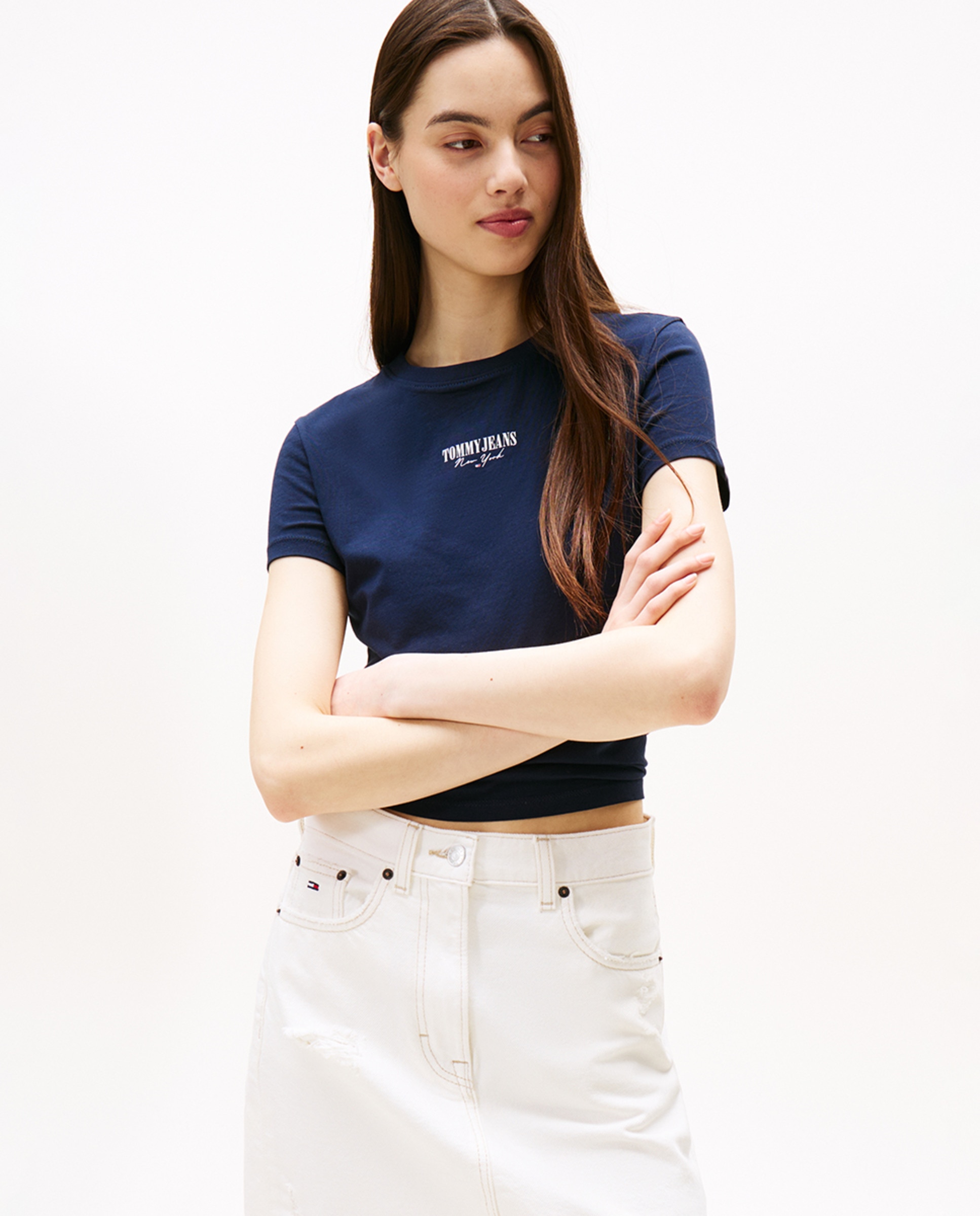 T-shirt slim fit com manga curta Azul-marinho-1