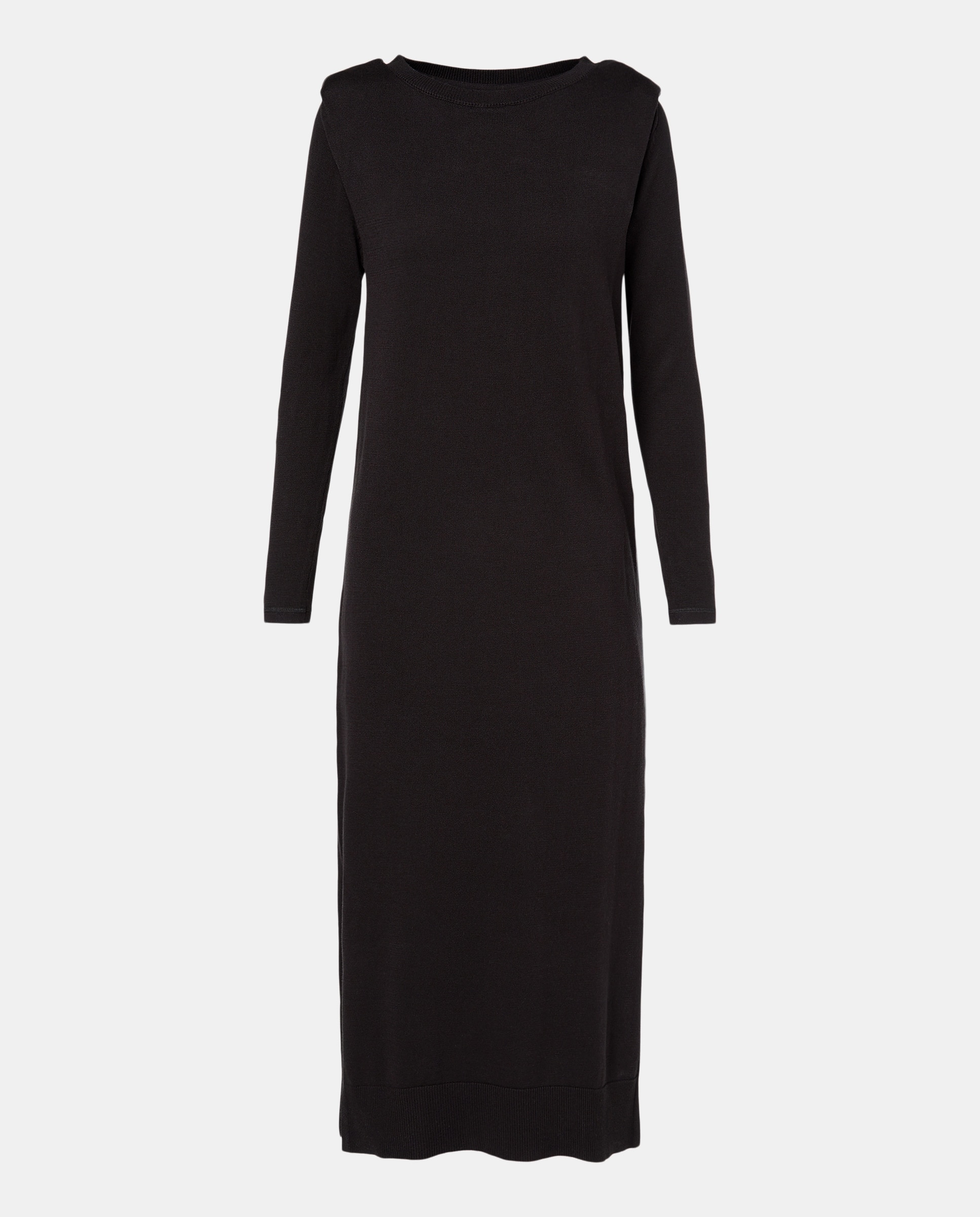 Vestido de mujer de punto midi manga larga Negro-4