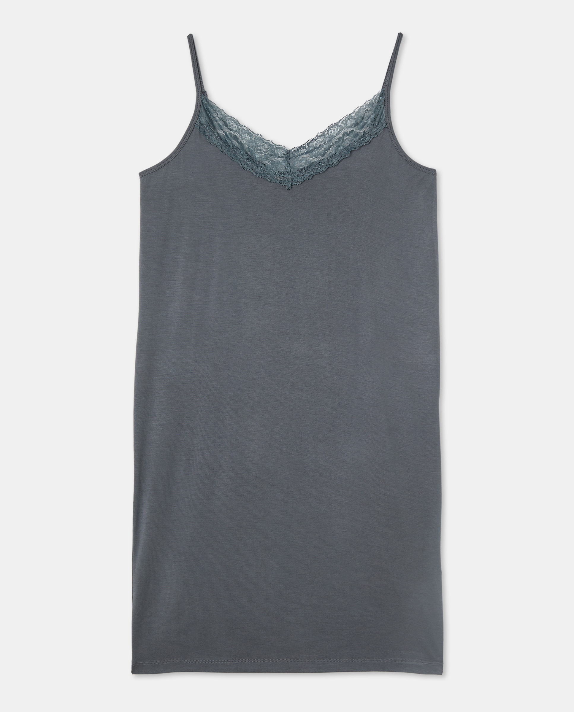 Camisón con tirante de encaje Gris oscuro-1
