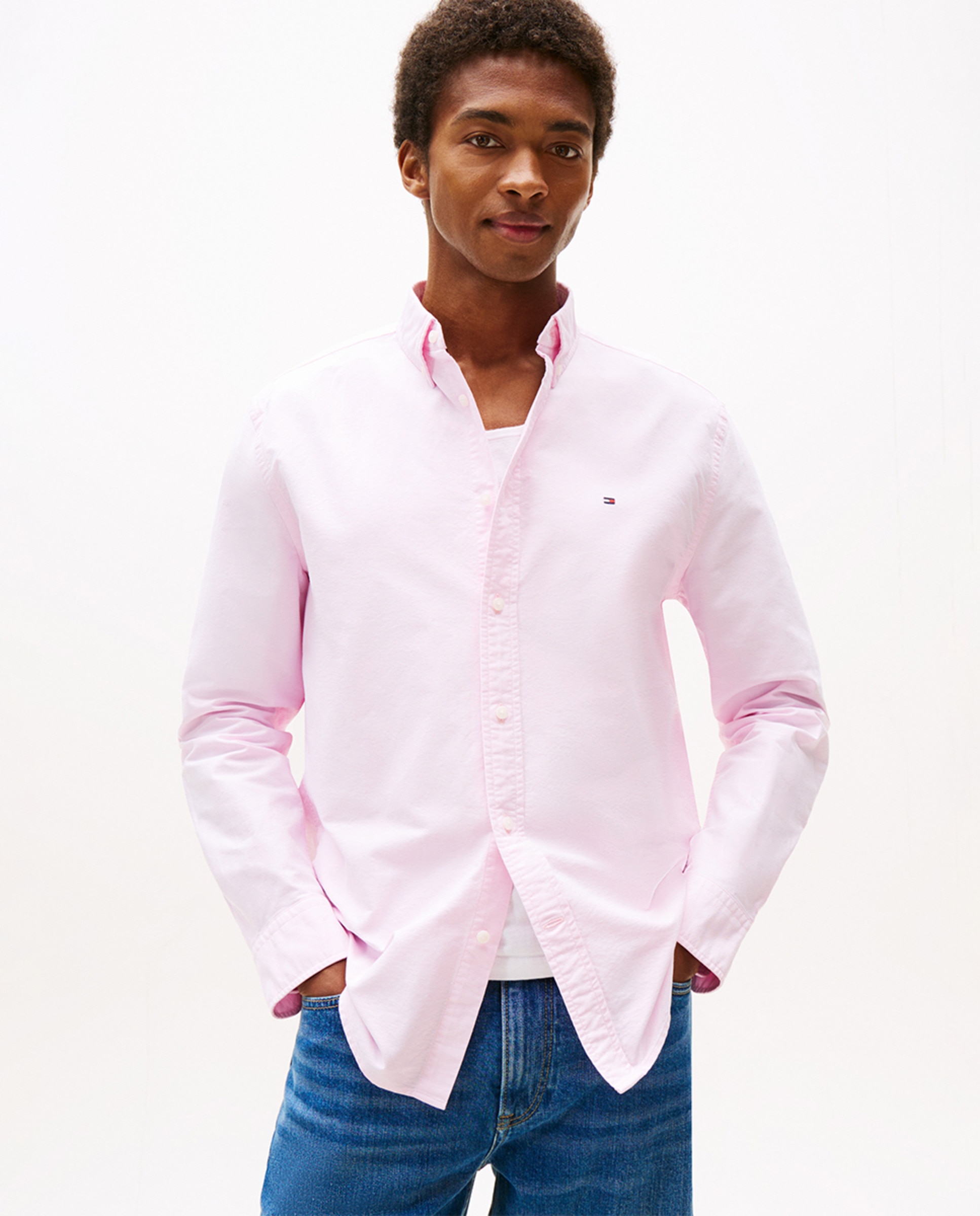 Camisa Lisa Heritage Oxford de Manga Comprida Rosa-1