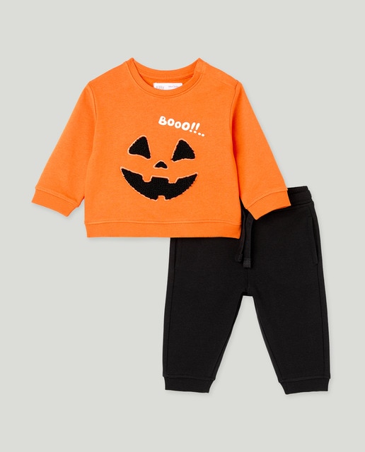 Imagen 0 de Conjunto de 2 piezas largo sudadera cerrada y pantalón felpa Halloween de bebé niño