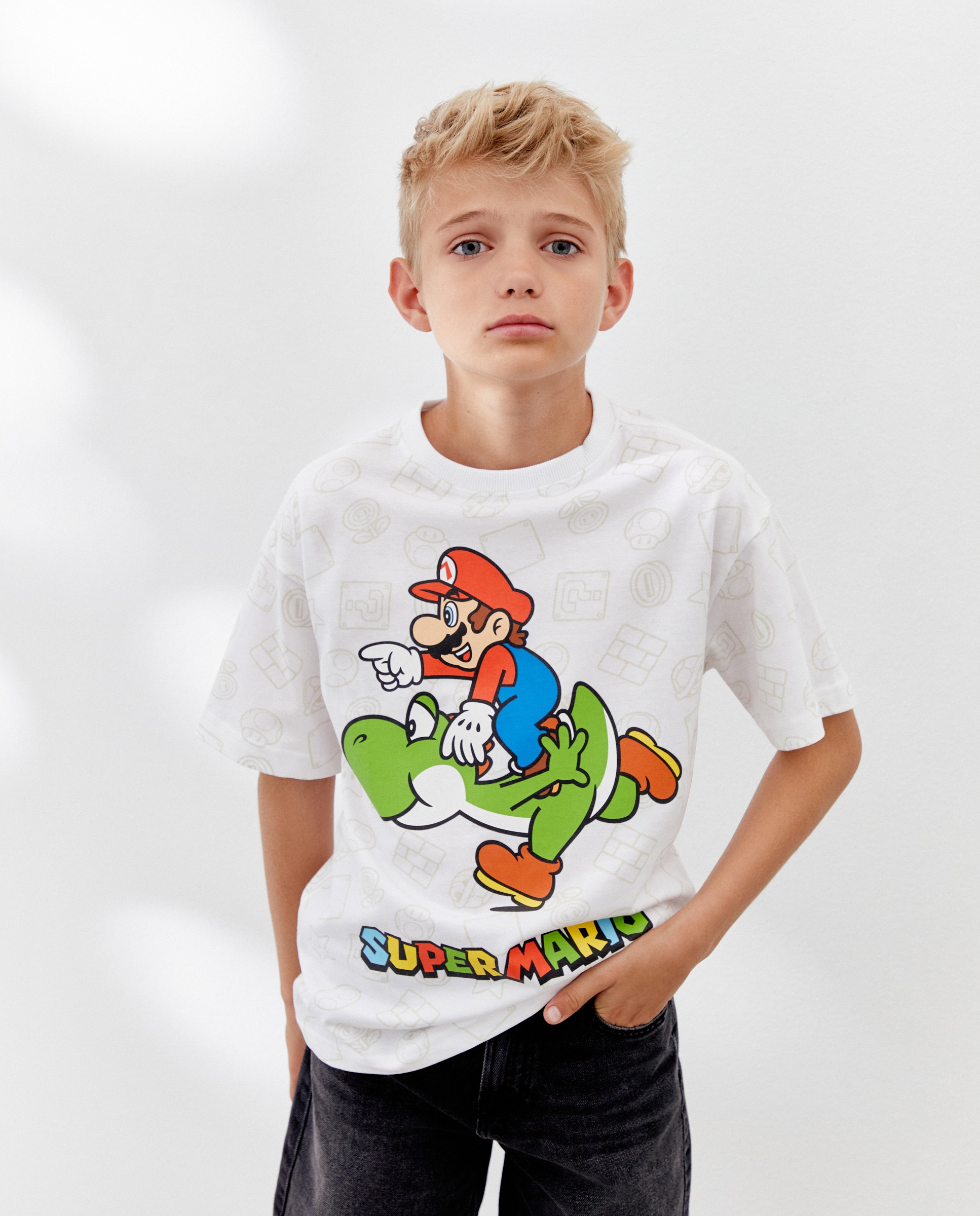 T-shirt Licença Mario Bros com Manga Curta Branco-1